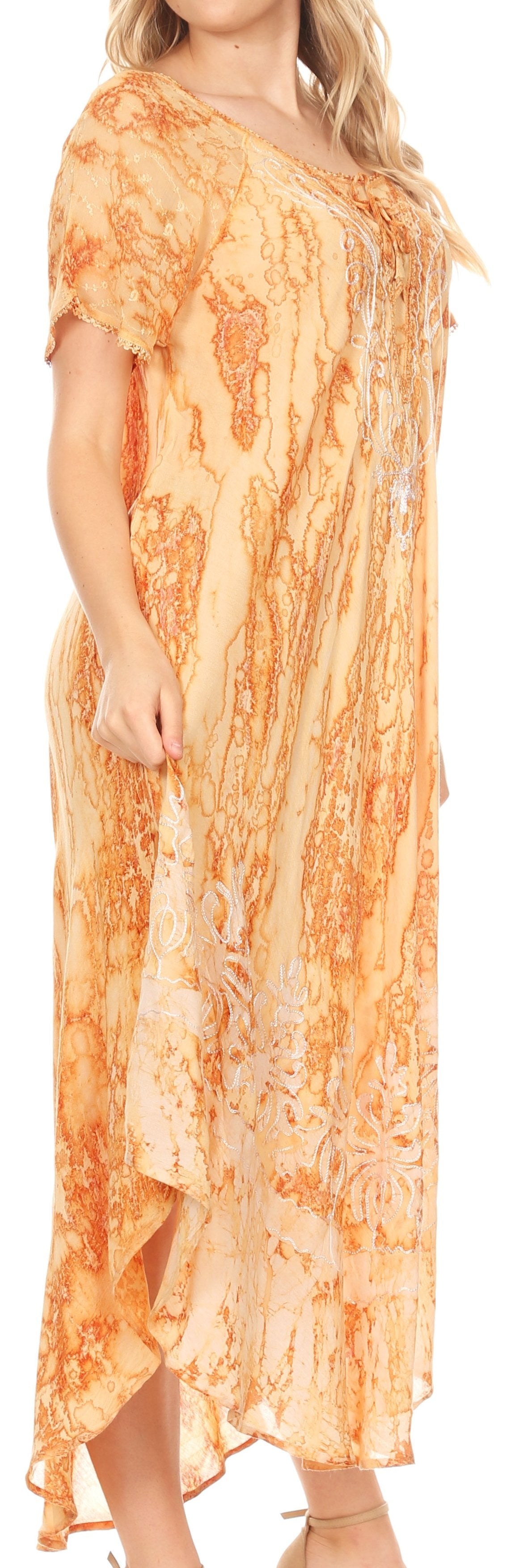 Sakkas Ronny Lace Embroidered Cap Sleeve Tie Dye Wash Caftan Dress / Cover Up - Concordia Style Boutique