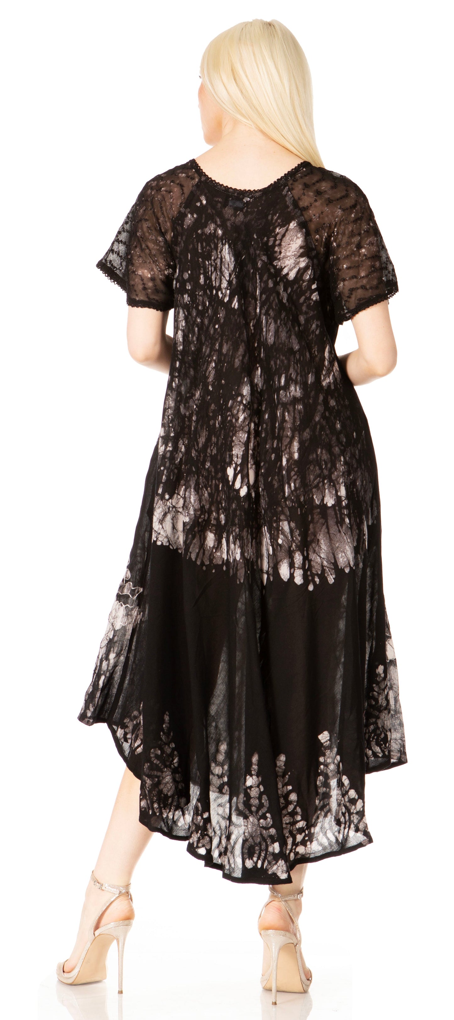 Sakkas Ronny Lace Embroidered Cap Sleeve Tie Dye Wash Caftan Dress / Cover Up - Concordia Style Boutique