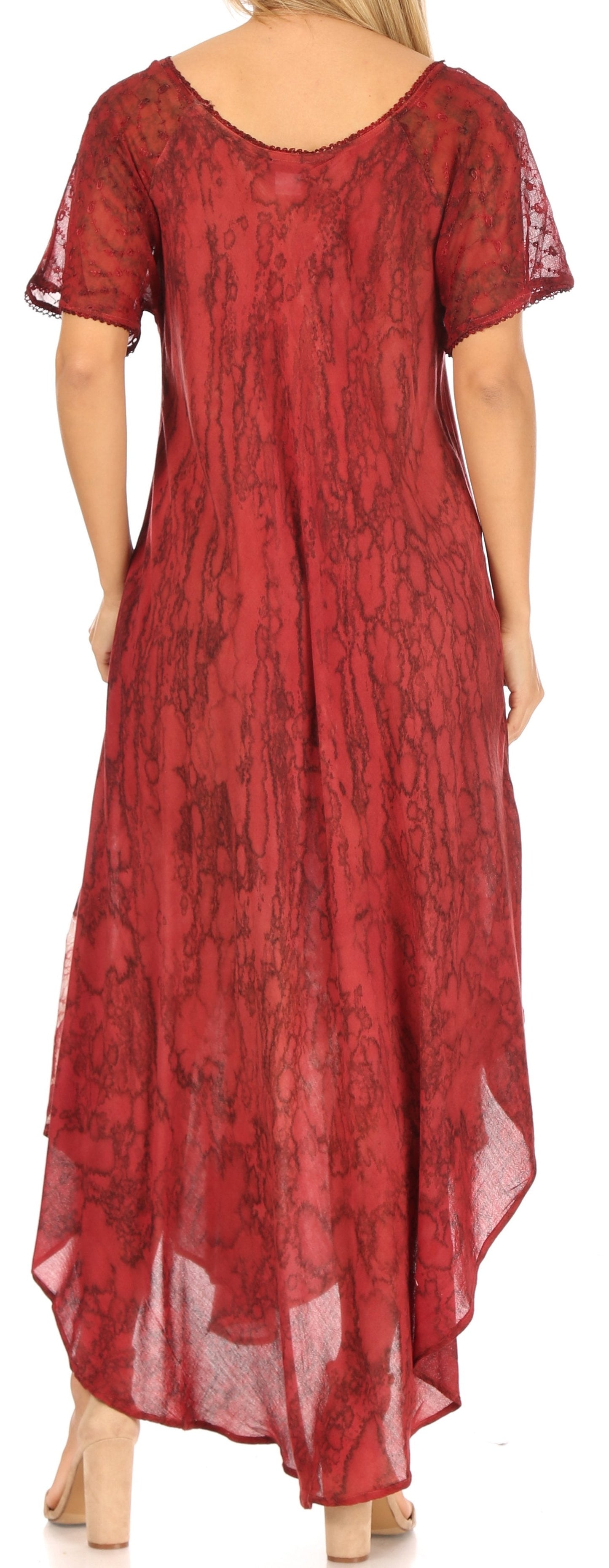 Sakkas Ronny Lace Embroidered Cap Sleeve Tie Dye Wash Caftan Dress / Cover Up - Concordia Style Boutique