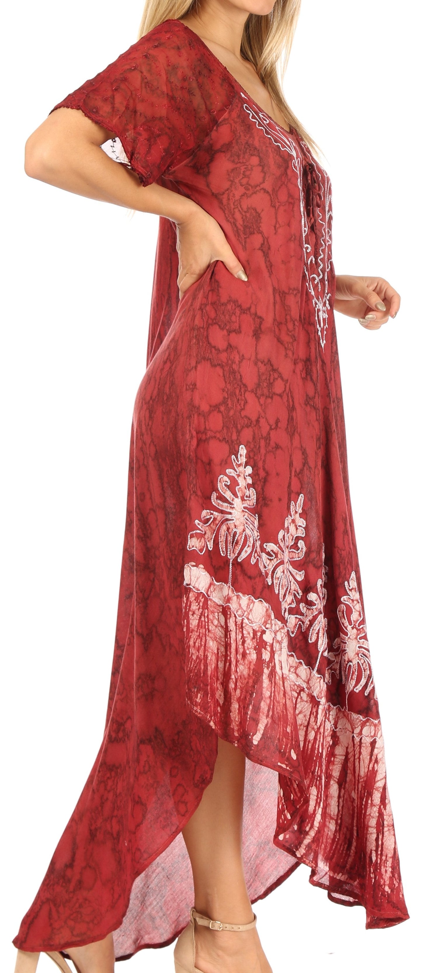 Sakkas Ronny Lace Embroidered Cap Sleeve Tie Dye Wash Caftan Dress / Cover Up - Concordia Style Boutique