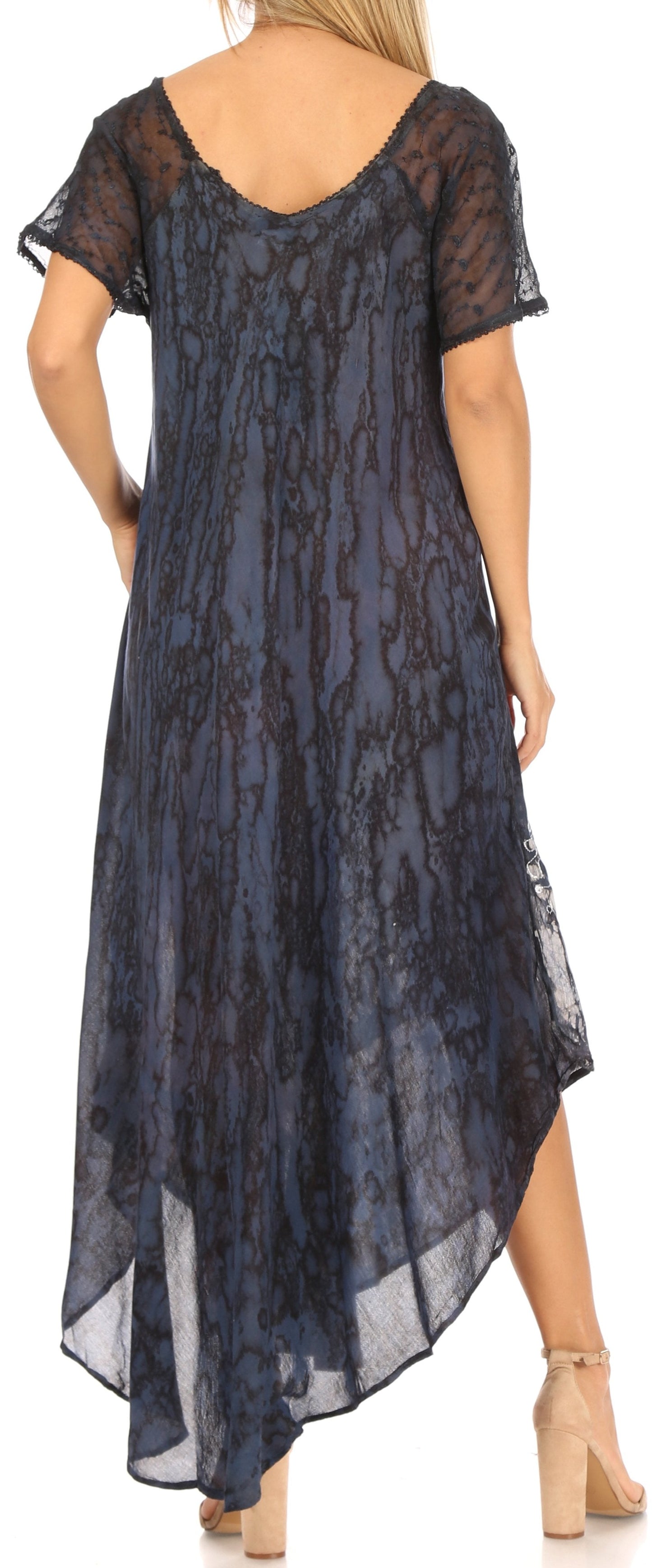 Sakkas Ronny Lace Embroidered Cap Sleeve Tie Dye Wash Caftan Dress / Cover Up - Concordia Style Boutique