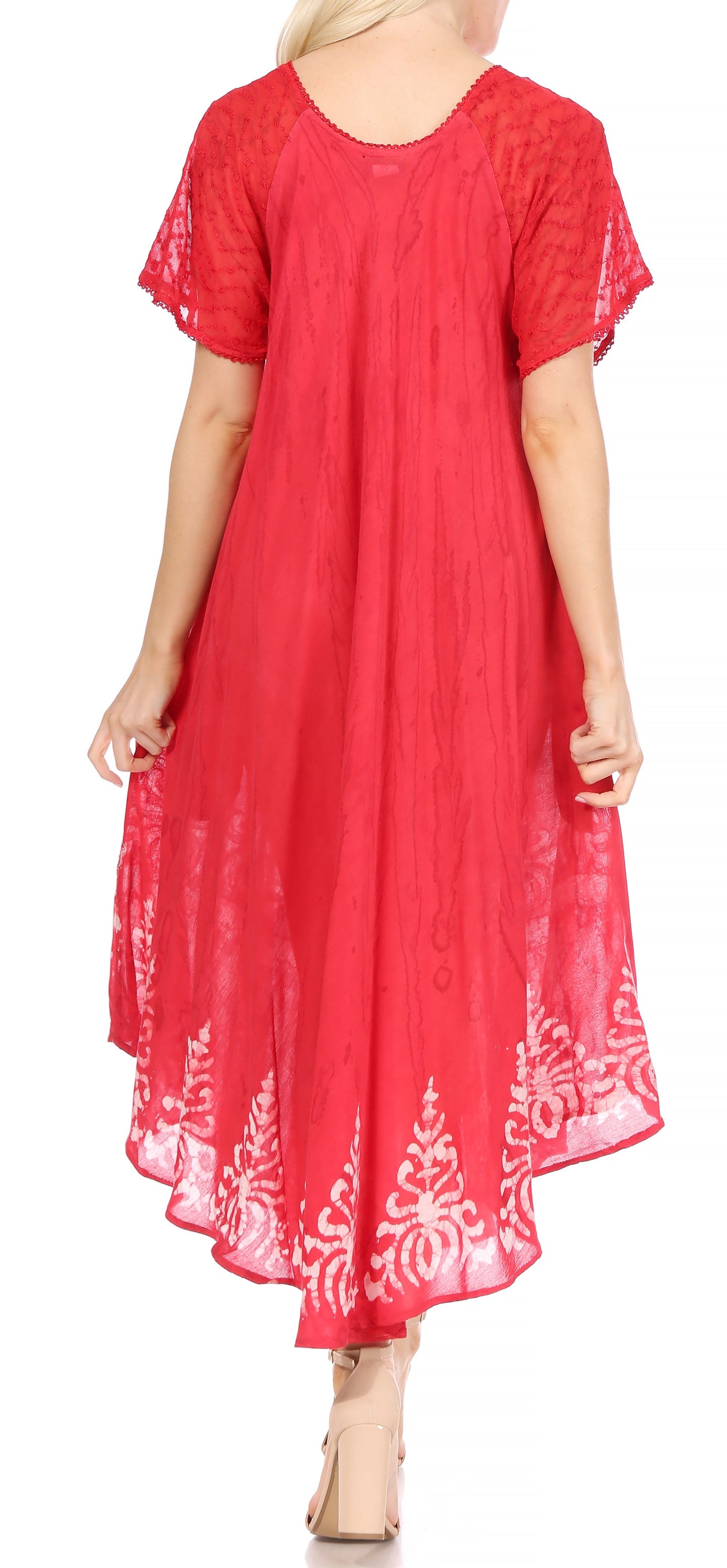 Sakkas Ronny Lace Embroidered Cap Sleeve Tie Dye Wash Caftan Dress / Cover Up - Concordia Style Boutique