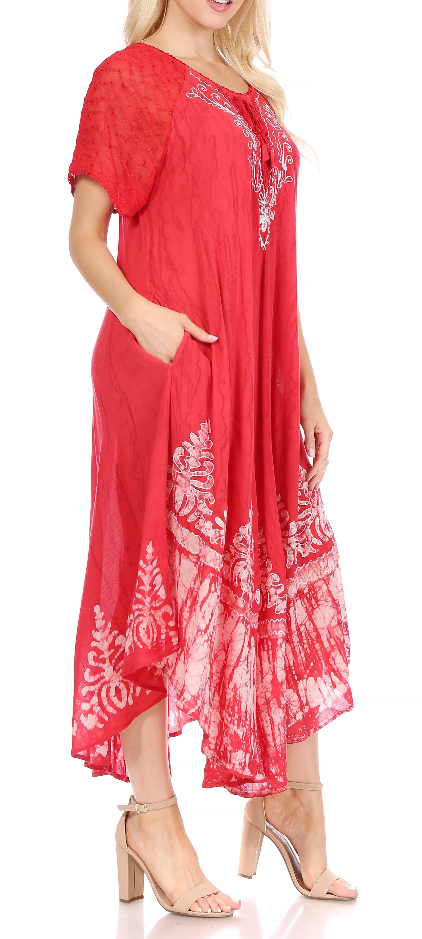Sakkas Ronny Lace Embroidered Cap Sleeve Tie Dye Wash Caftan Dress / Cover Up - Concordia Style Boutique