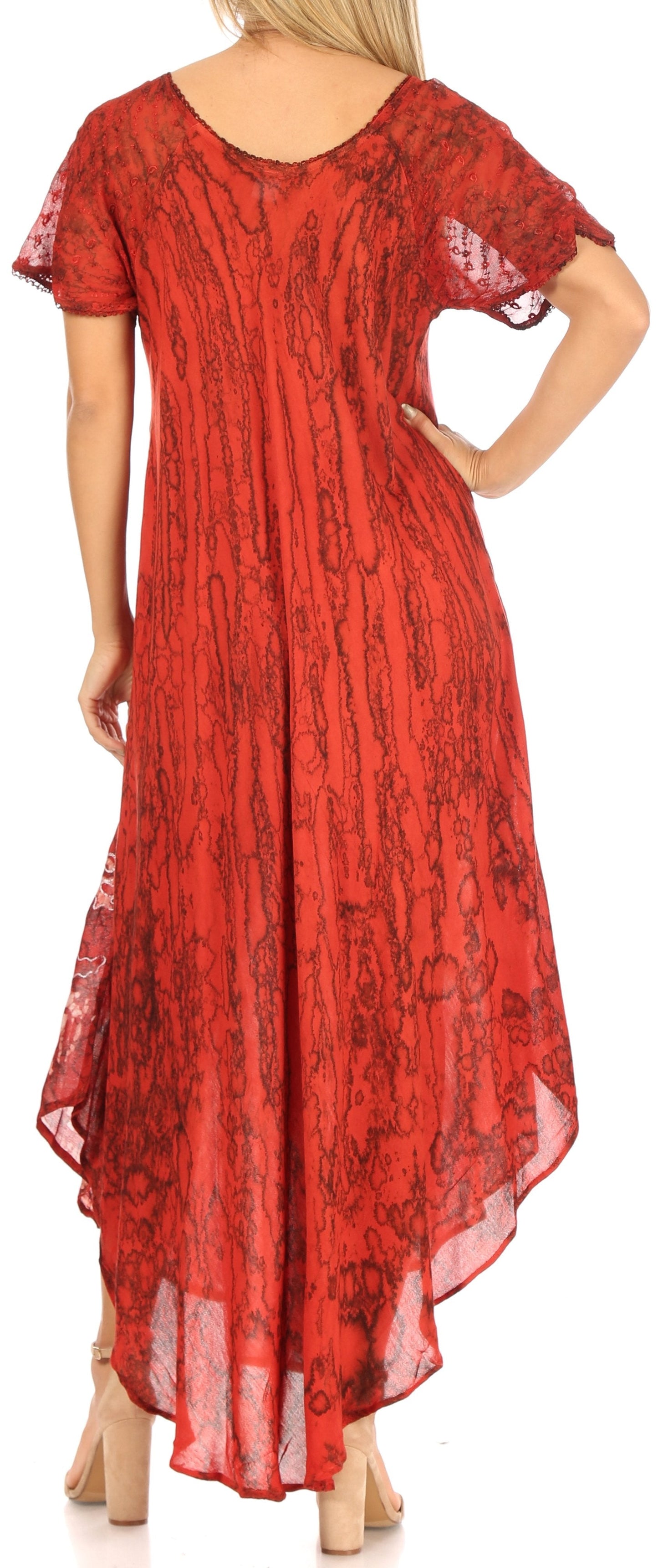 Sakkas Ronny Lace Embroidered Cap Sleeve Tie Dye Wash Caftan Dress / Cover Up - Concordia Style Boutique