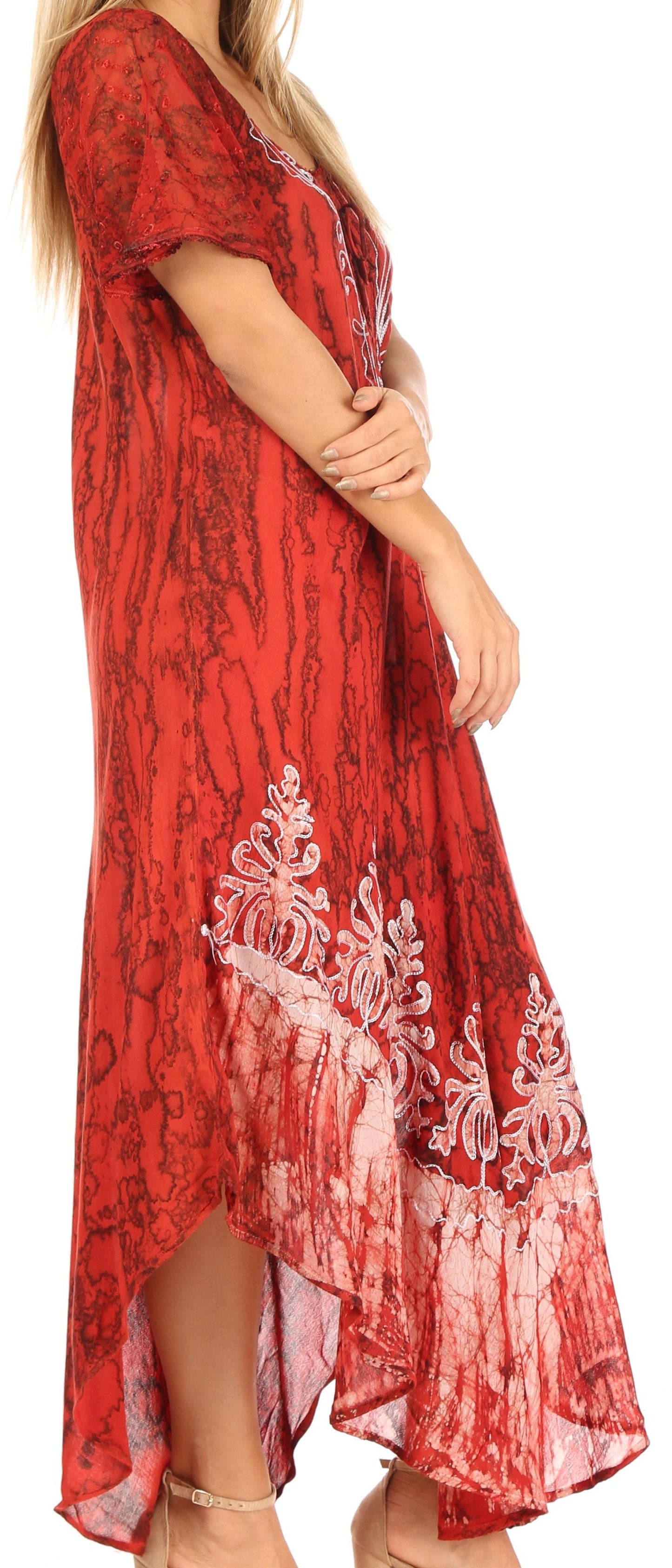 Sakkas Ronny Lace Embroidered Cap Sleeve Tie Dye Wash Caftan Dress / Cover Up - Concordia Style Boutique