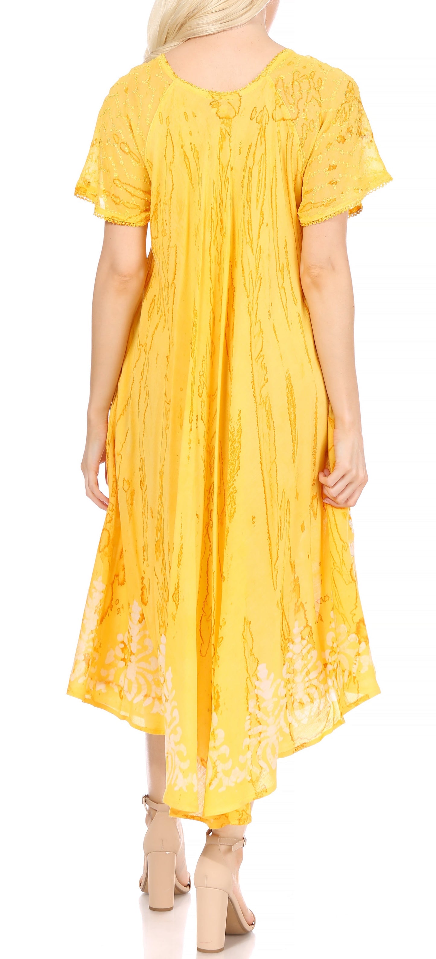 Sakkas Ronny Lace Embroidered Cap Sleeve Tie Dye Wash Caftan Dress / Cover Up - Concordia Style Boutique