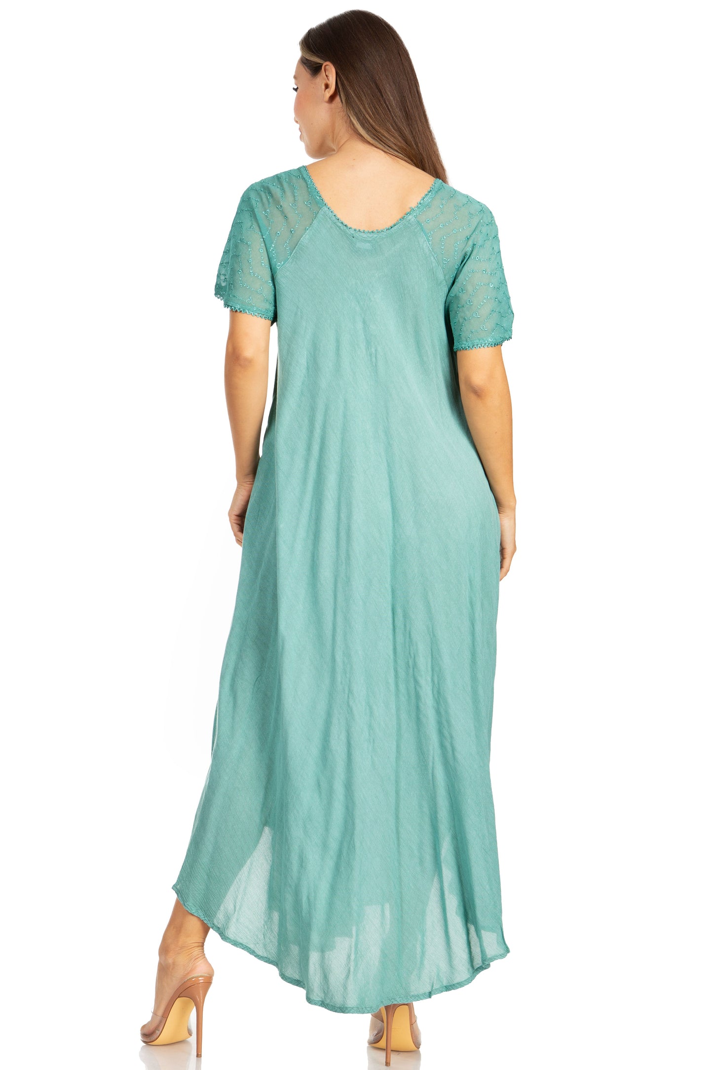 Sakkas Egan Women's Long Embroidered Caftan Dress / Cover Up With Embroidered Cap Sleeves - Concordia Style Boutique