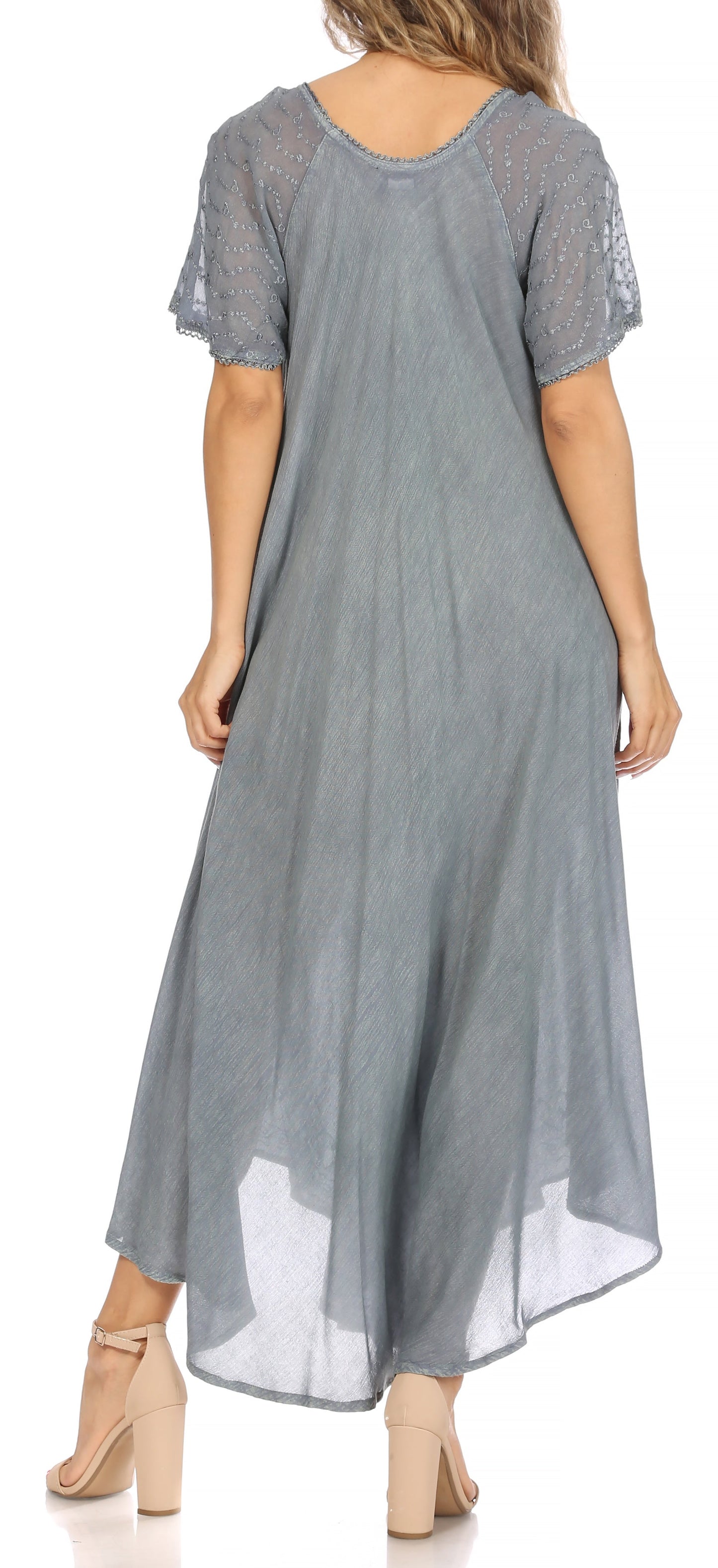 Sakkas Egan Women's Long Embroidered Caftan Dress / Cover Up With Embroidered Cap Sleeves - Concordia Style Boutique