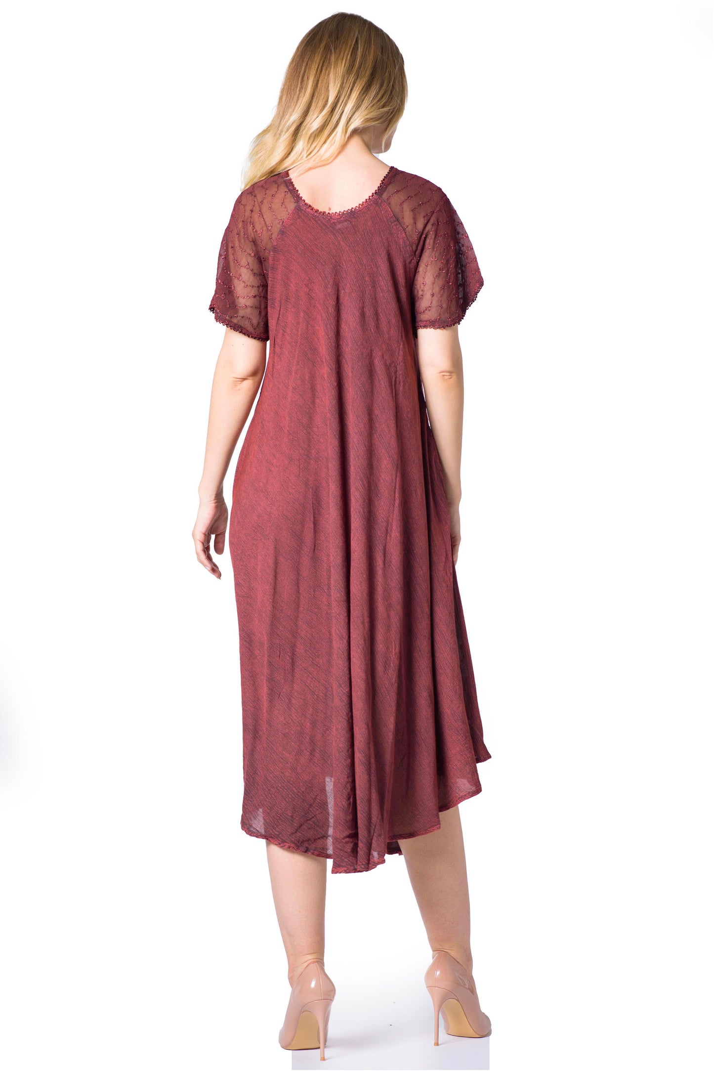 Sakkas Egan Women's Long Embroidered Caftan Dress / Cover Up With Embroidered Cap Sleeves - Concordia Style Boutique