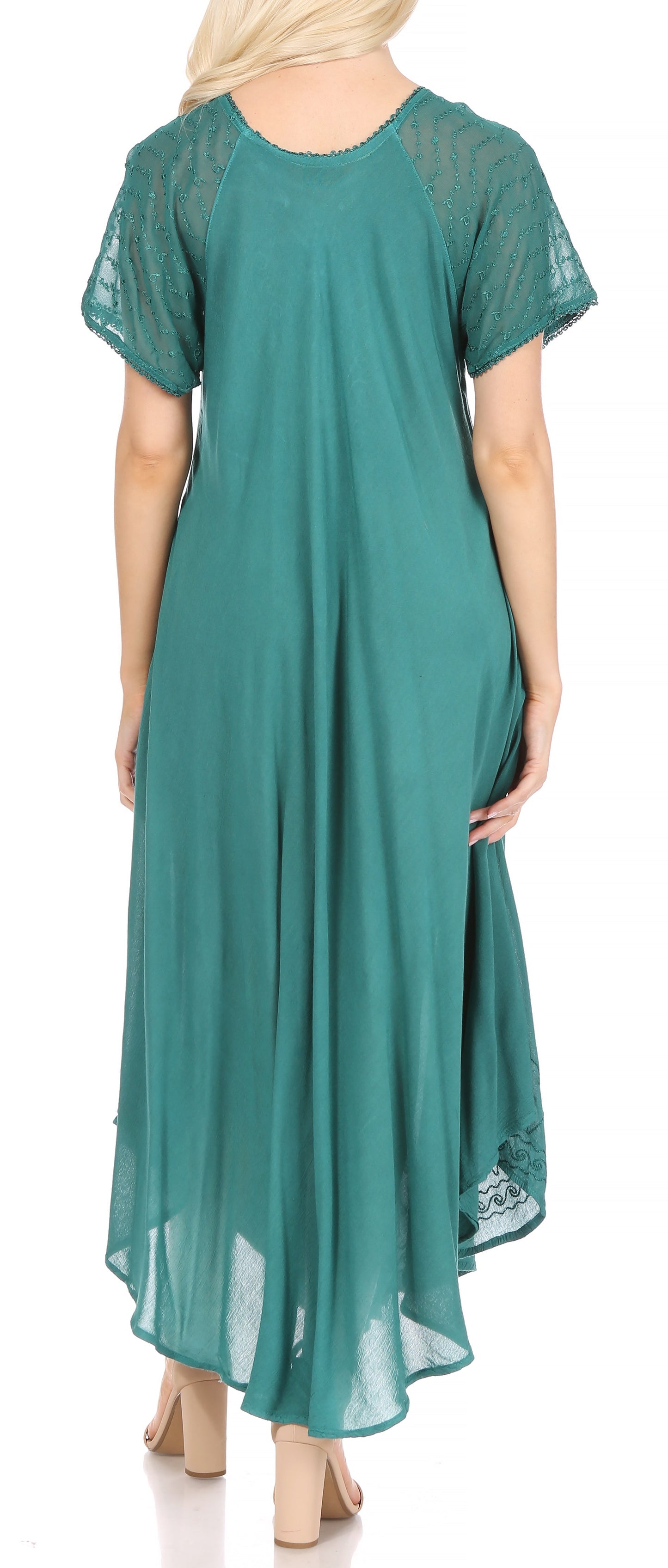 Sakkas Egan Women's Long Embroidered Caftan Dress / Cover Up With Embroidered Cap Sleeves - Concordia Style Boutique