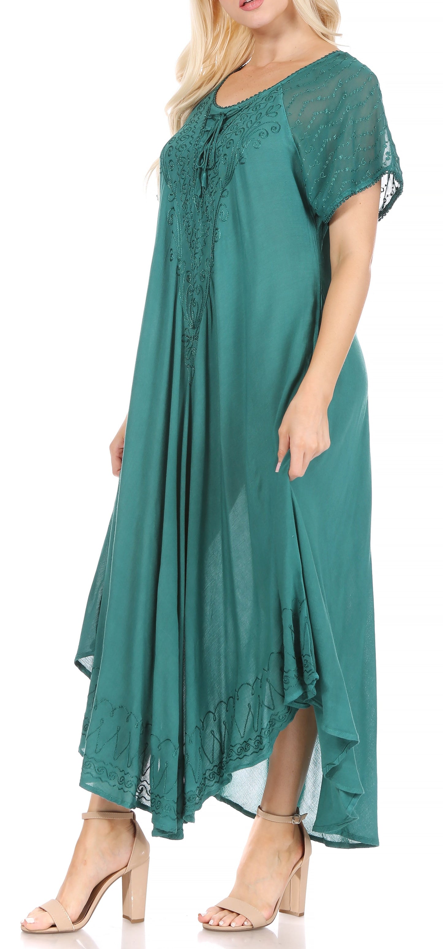 Sakkas Egan Women's Long Embroidered Caftan Dress / Cover Up With Embroidered Cap Sleeves - Concordia Style Boutique