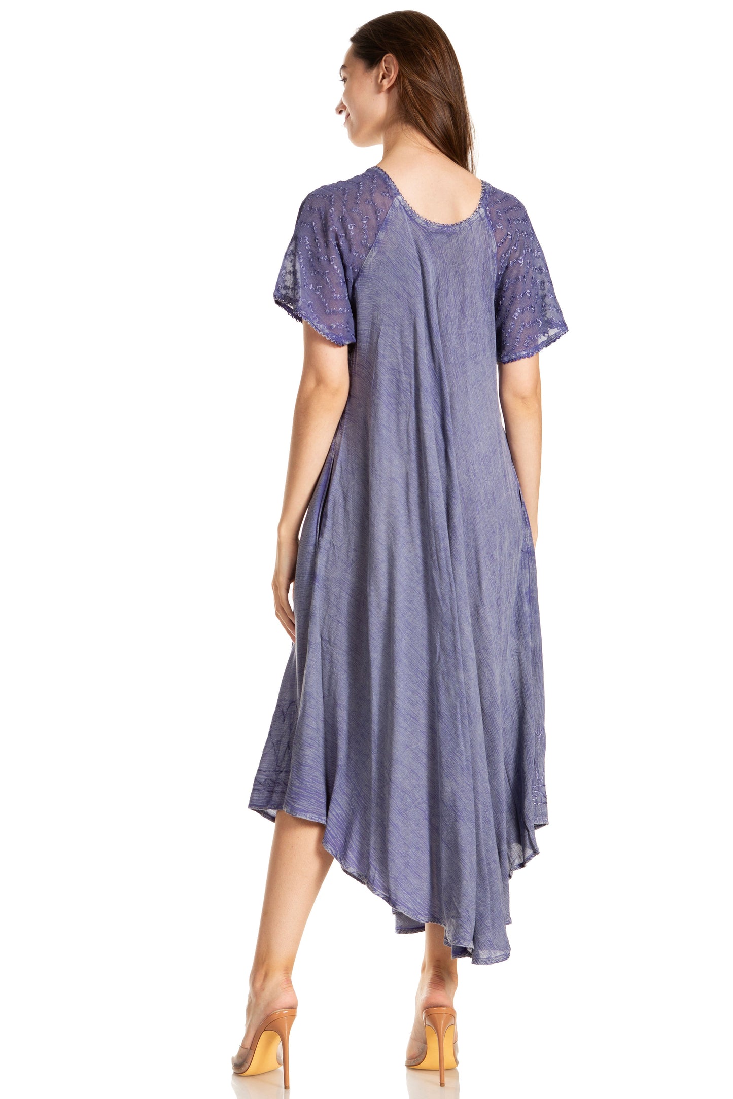 Sakkas Egan Women's Long Embroidered Caftan Dress / Cover Up With Embroidered Cap Sleeves - Concordia Style Boutique
