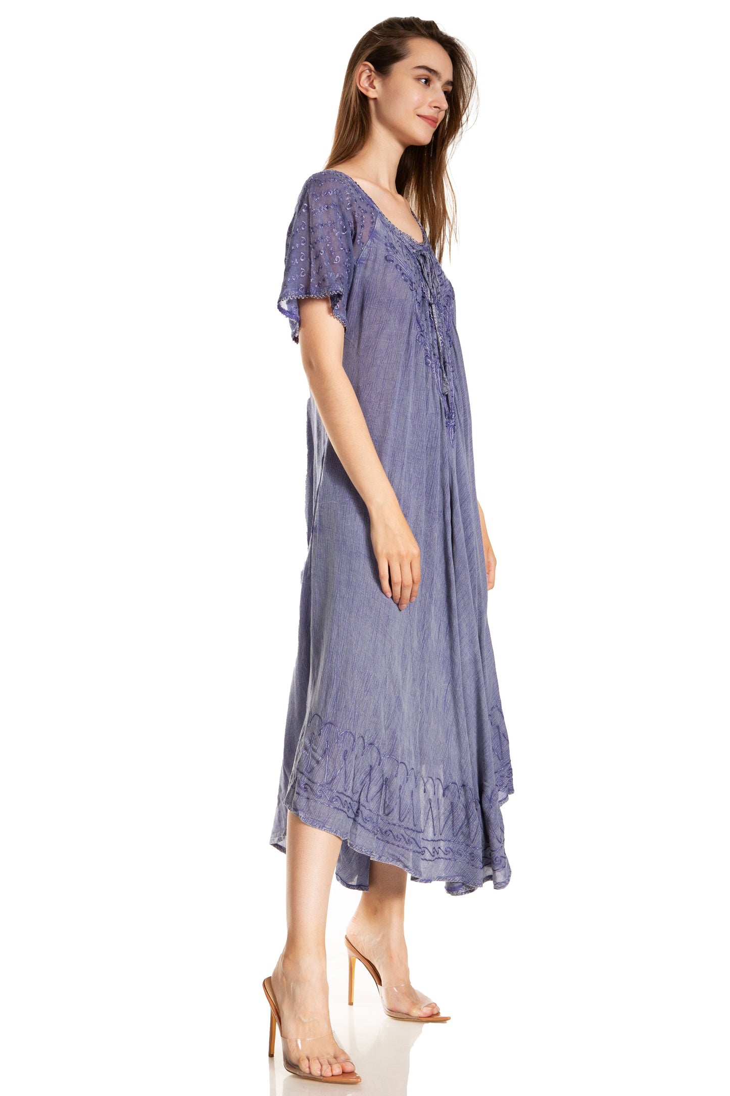 Sakkas Egan Women's Long Embroidered Caftan Dress / Cover Up With Embroidered Cap Sleeves - Concordia Style Boutique
