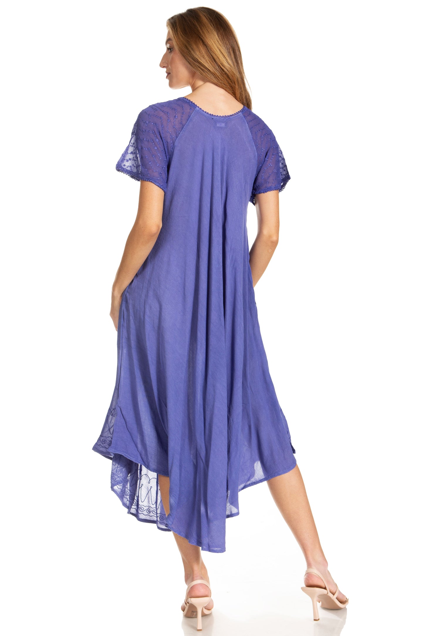 Sakkas Egan Women's Long Embroidered Caftan Dress / Cover Up With Embroidered Cap Sleeves - Concordia Style Boutique