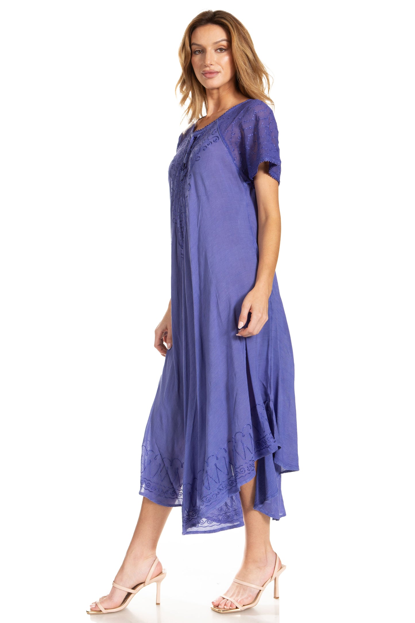 Sakkas Egan Women's Long Embroidered Caftan Dress / Cover Up With Embroidered Cap Sleeves - Concordia Style Boutique