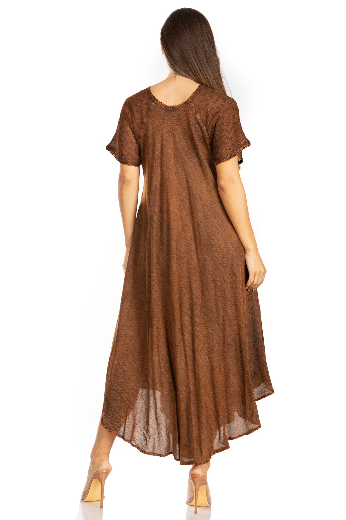 Sakkas Egan Women's Long Embroidered Caftan Dress / Cover Up With Embroidered Cap Sleeves - Concordia Style Boutique