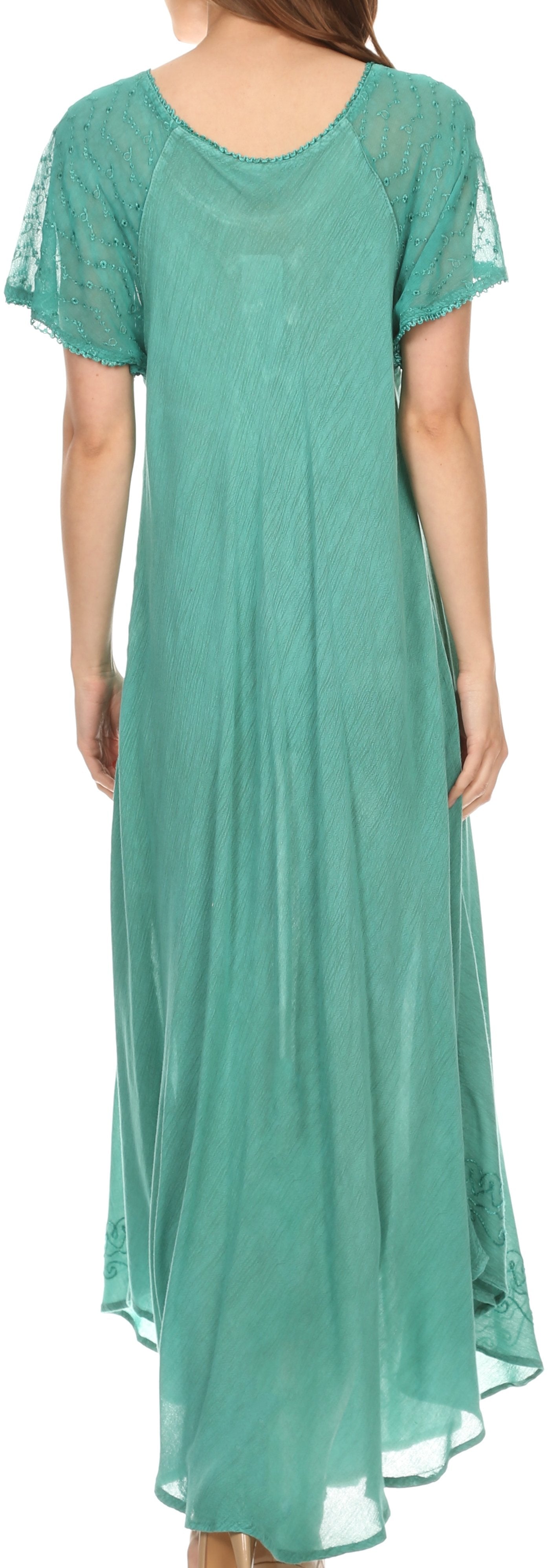Sakkas Egan Women's Long Embroidered Caftan Dress / Cover Up With Embroidered Cap Sleeves - Concordia Style Boutique