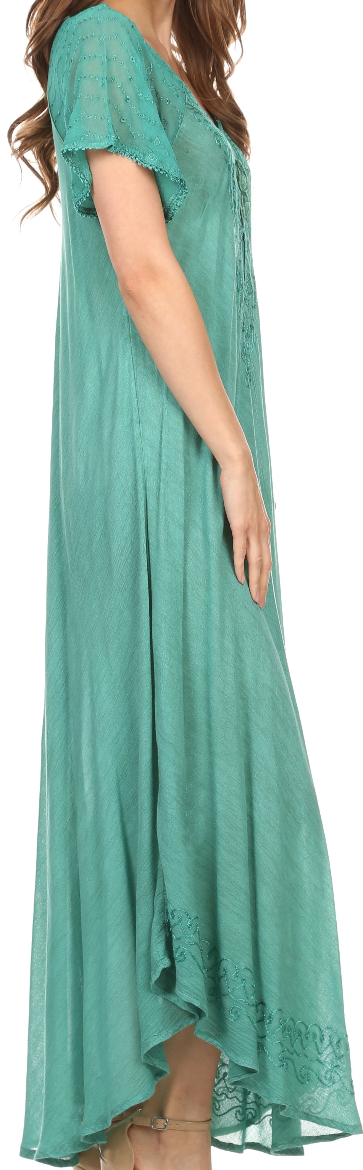 Sakkas Egan Women's Long Embroidered Caftan Dress / Cover Up With Embroidered Cap Sleeves - Concordia Style Boutique