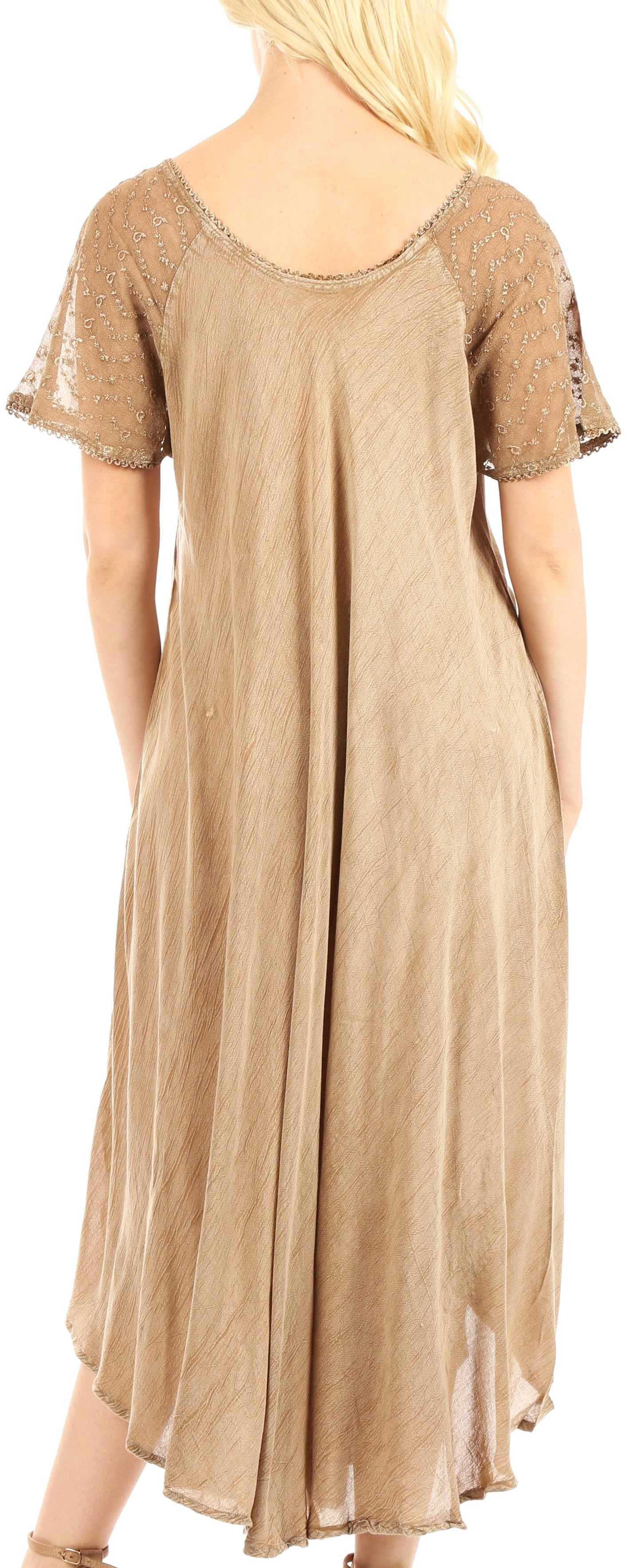 Sakkas Egan Women's Long Embroidered Caftan Dress / Cover Up With Embroidered Cap Sleeves - Concordia Style Boutique