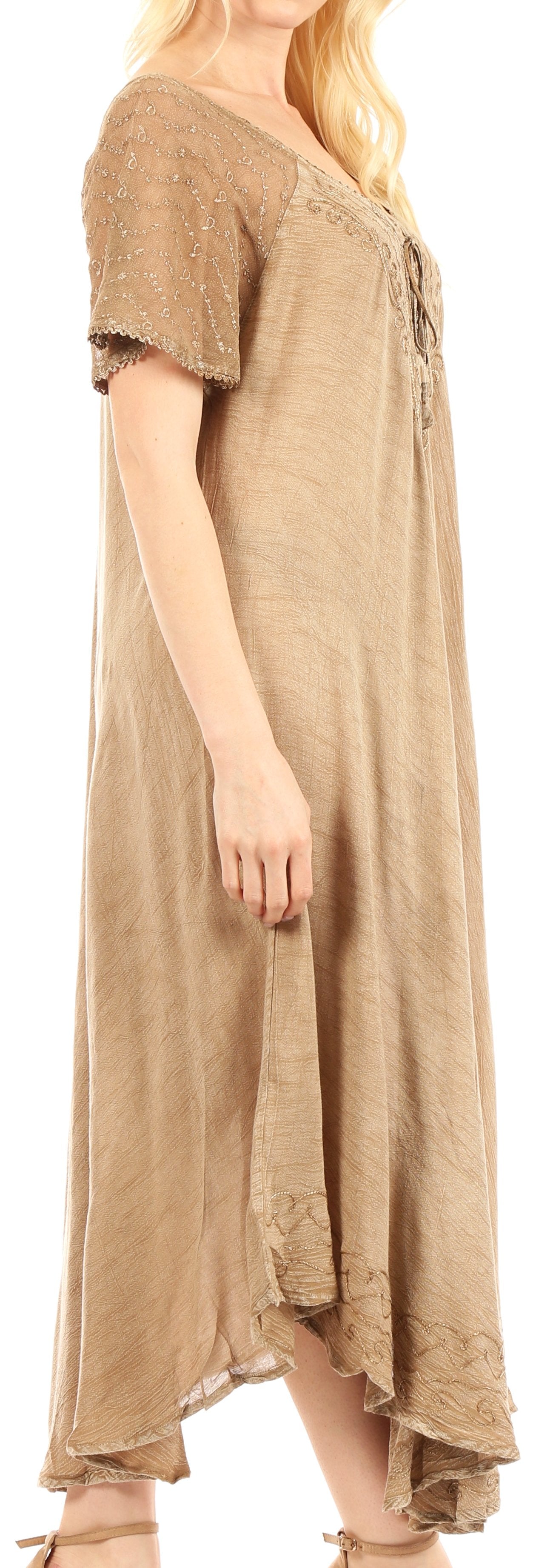 Sakkas Egan Women's Long Embroidered Caftan Dress / Cover Up With Embroidered Cap Sleeves - Concordia Style Boutique