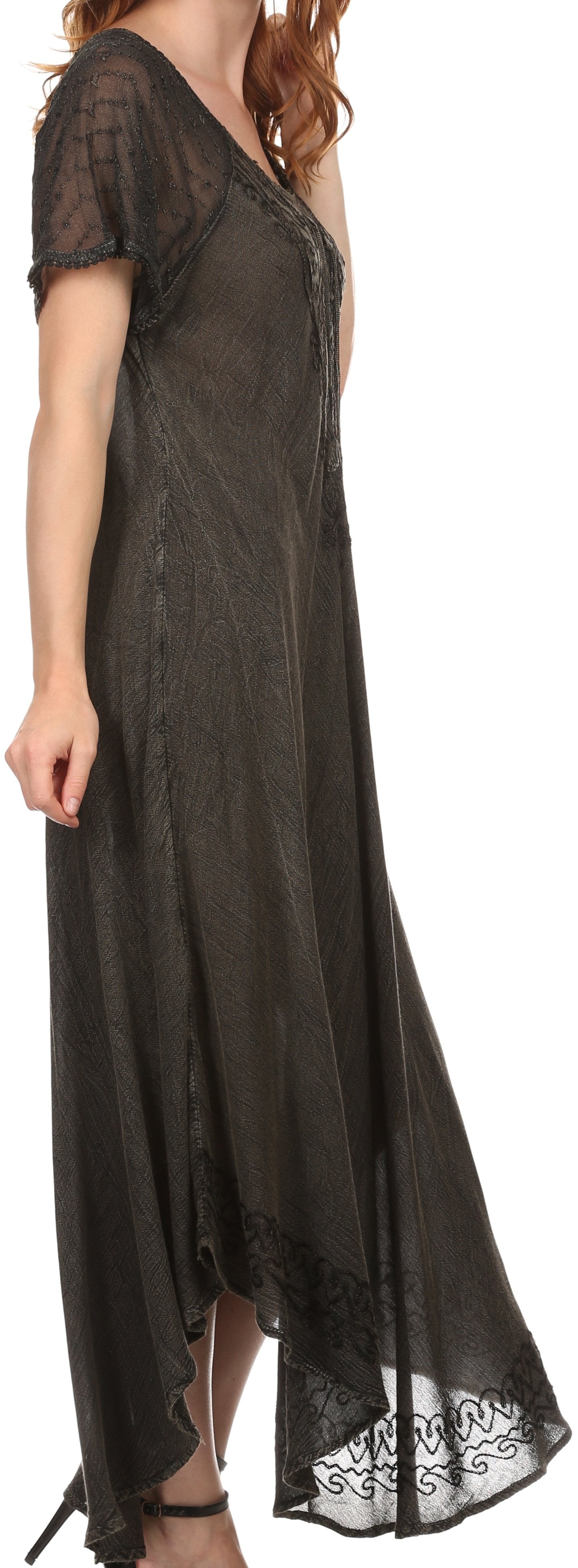 Sakkas Egan Women's Long Embroidered Caftan Dress / Cover Up With Embroidered Cap Sleeves - Concordia Style Boutique