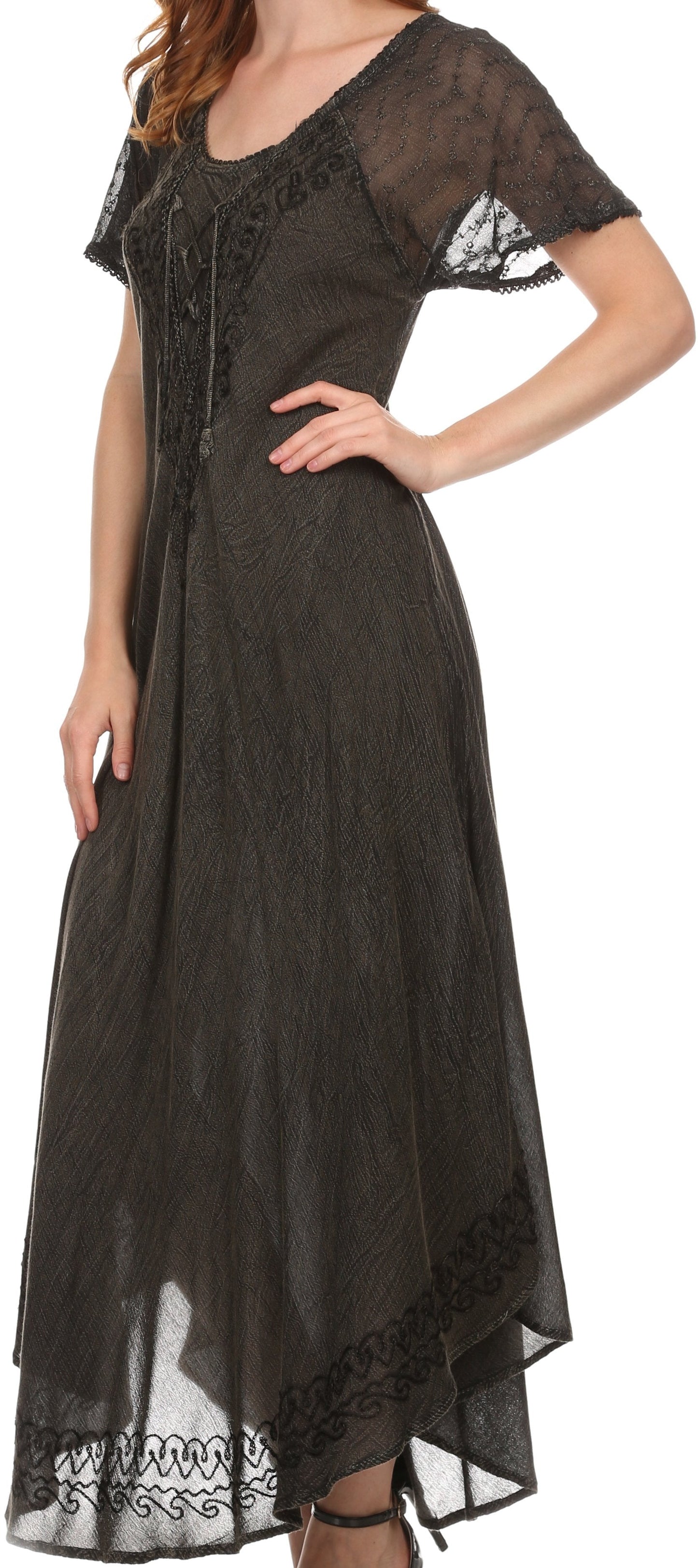 Sakkas Egan Women's Long Embroidered Caftan Dress / Cover Up With Embroidered Cap Sleeves - Concordia Style Boutique