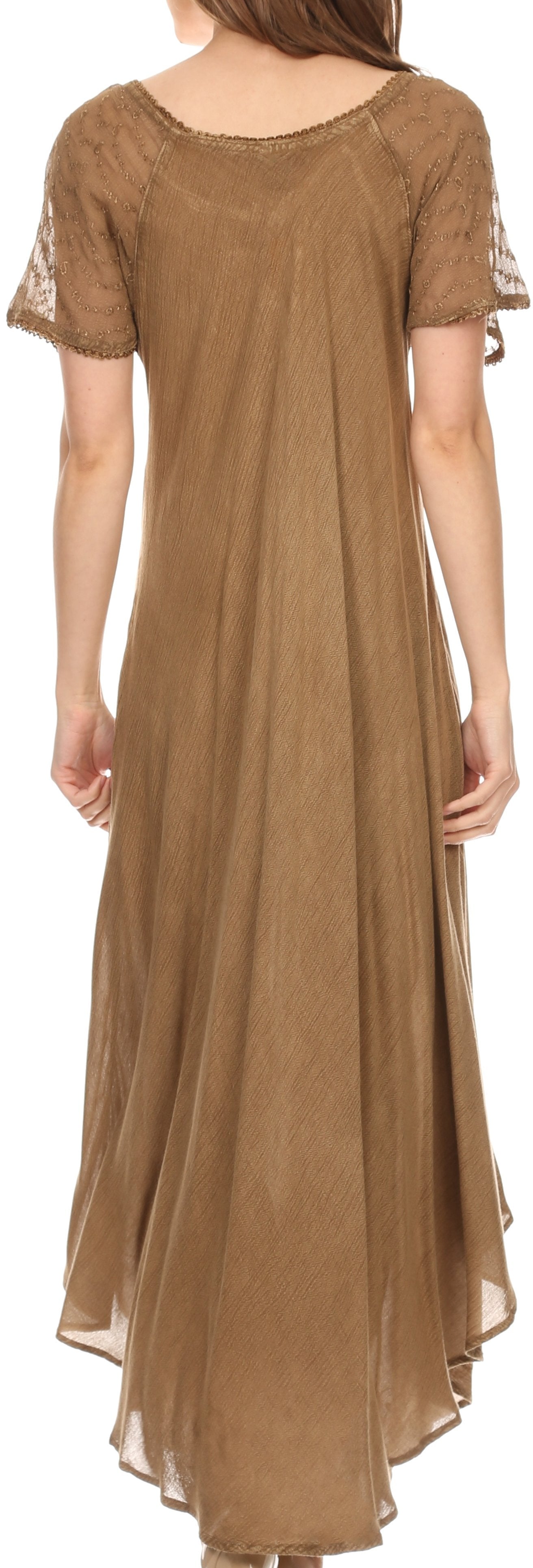 Sakkas Egan Women's Long Embroidered Caftan Dress / Cover Up With Embroidered Cap Sleeves - Concordia Style Boutique