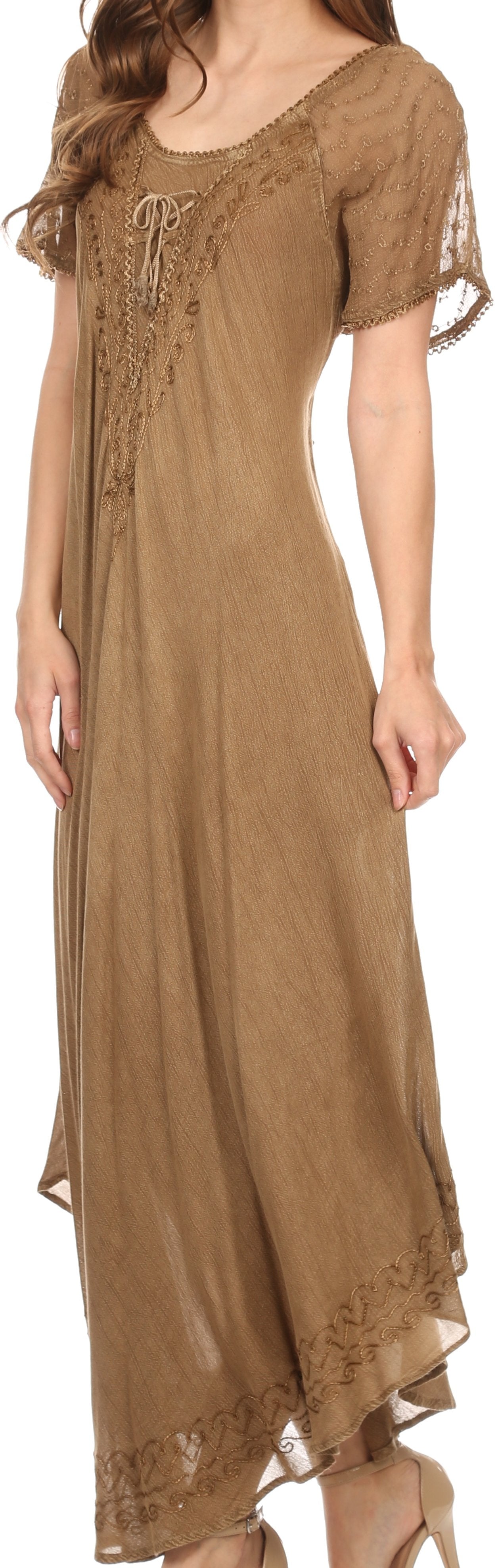 Sakkas Egan Women's Long Embroidered Caftan Dress / Cover Up With Embroidered Cap Sleeves - Concordia Style Boutique