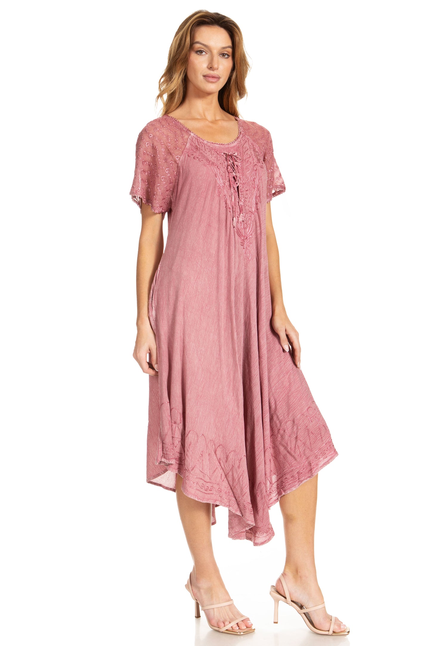 Sakkas Egan Women's Long Embroidered Caftan Dress / Cover Up With Embroidered Cap Sleeves - Concordia Style Boutique