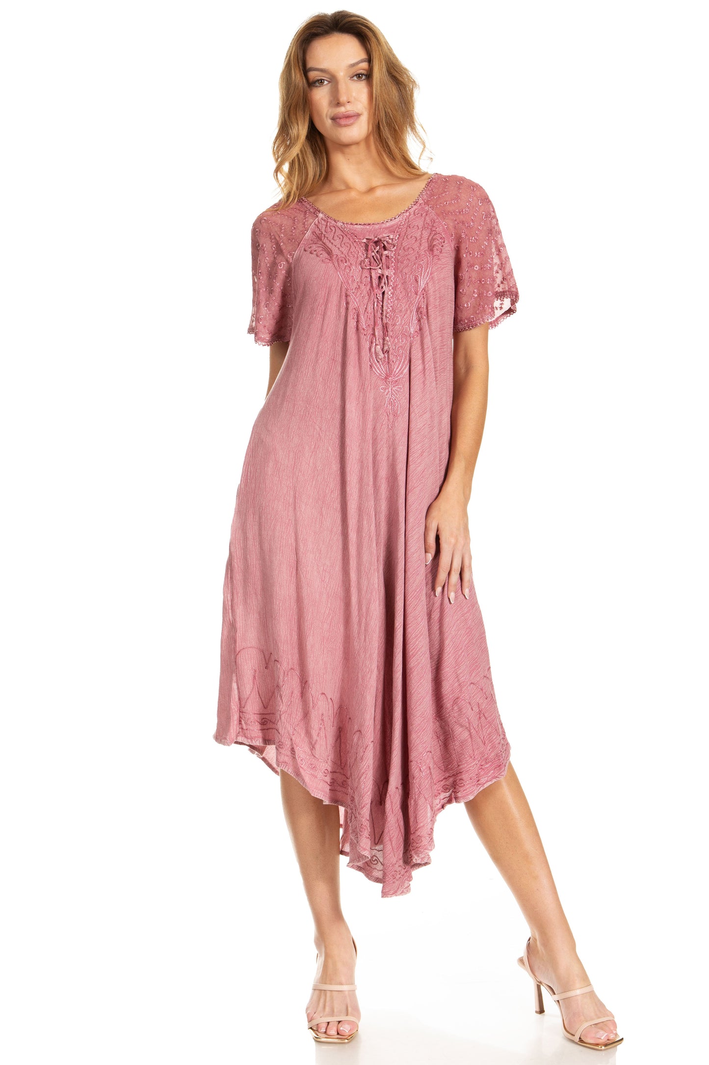 Sakkas Egan Women's Long Embroidered Caftan Dress / Cover Up With Embroidered Cap Sleeves - Concordia Style Boutique