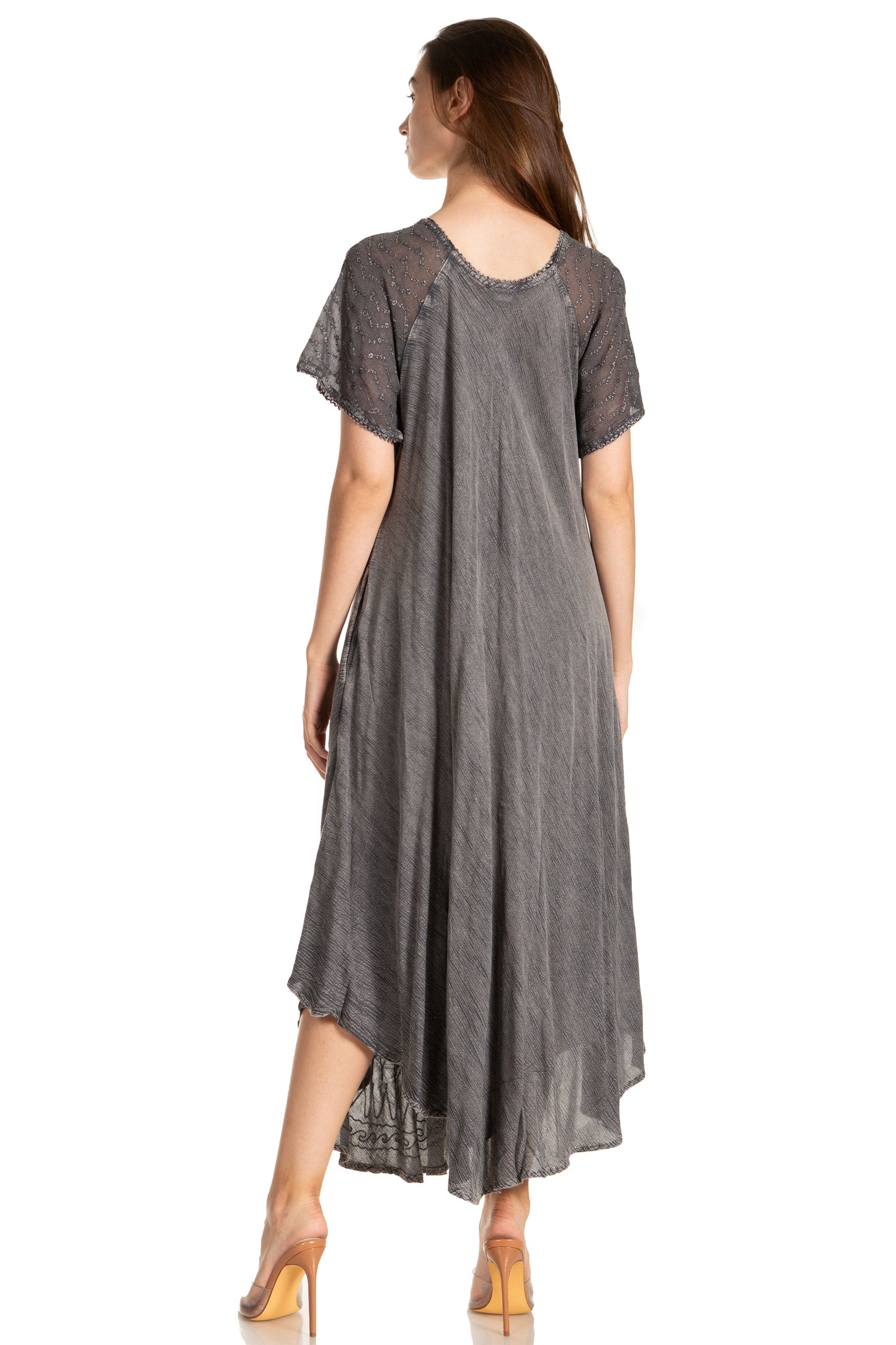 Sakkas Egan Women's Long Embroidered Caftan Dress / Cover Up With Embroidered Cap Sleeves - Concordia Style Boutique
