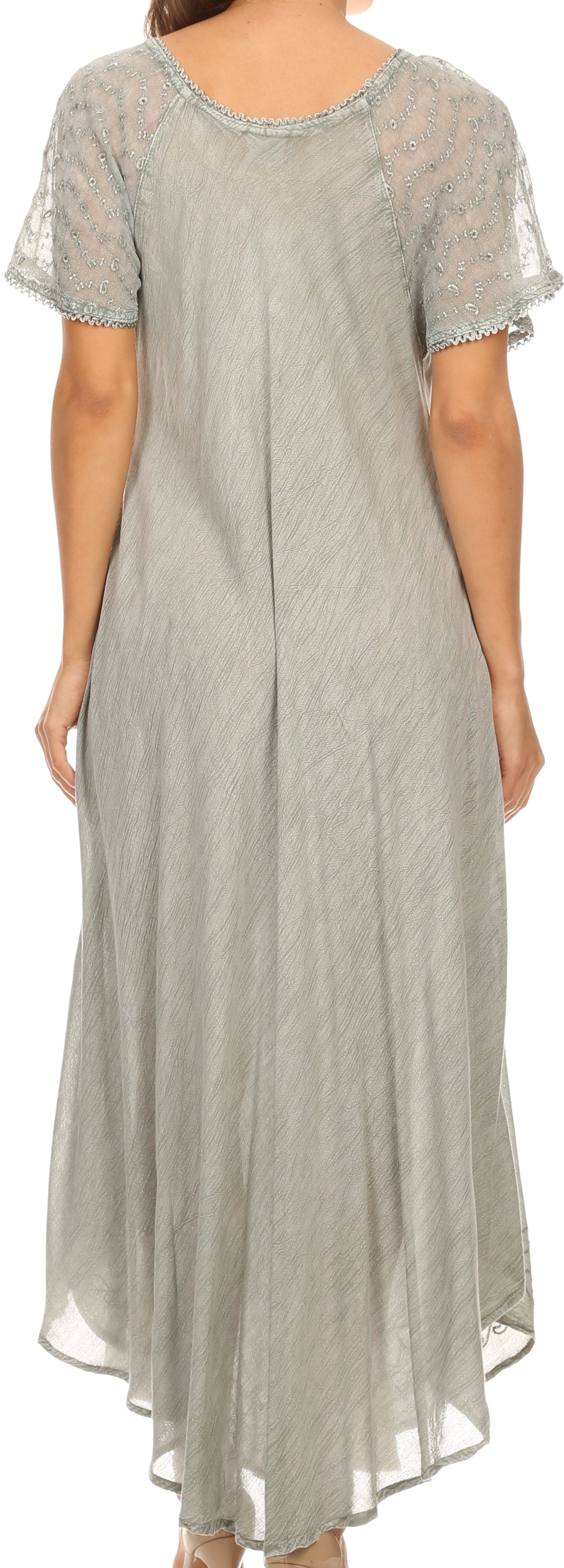 Sakkas Egan Women's Long Embroidered Caftan Dress / Cover Up With Embroidered Cap Sleeves - Concordia Style Boutique