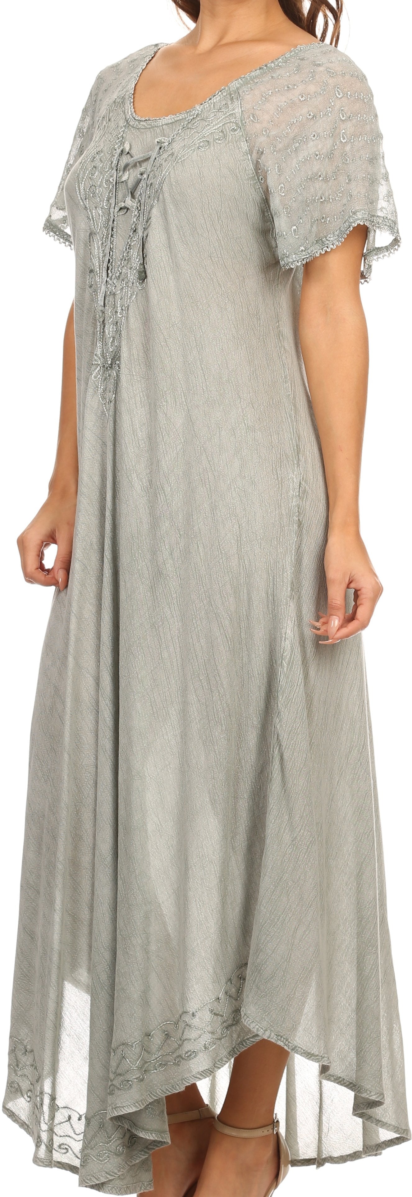 Sakkas Egan Women's Long Embroidered Caftan Dress / Cover Up With Embroidered Cap Sleeves - Concordia Style Boutique