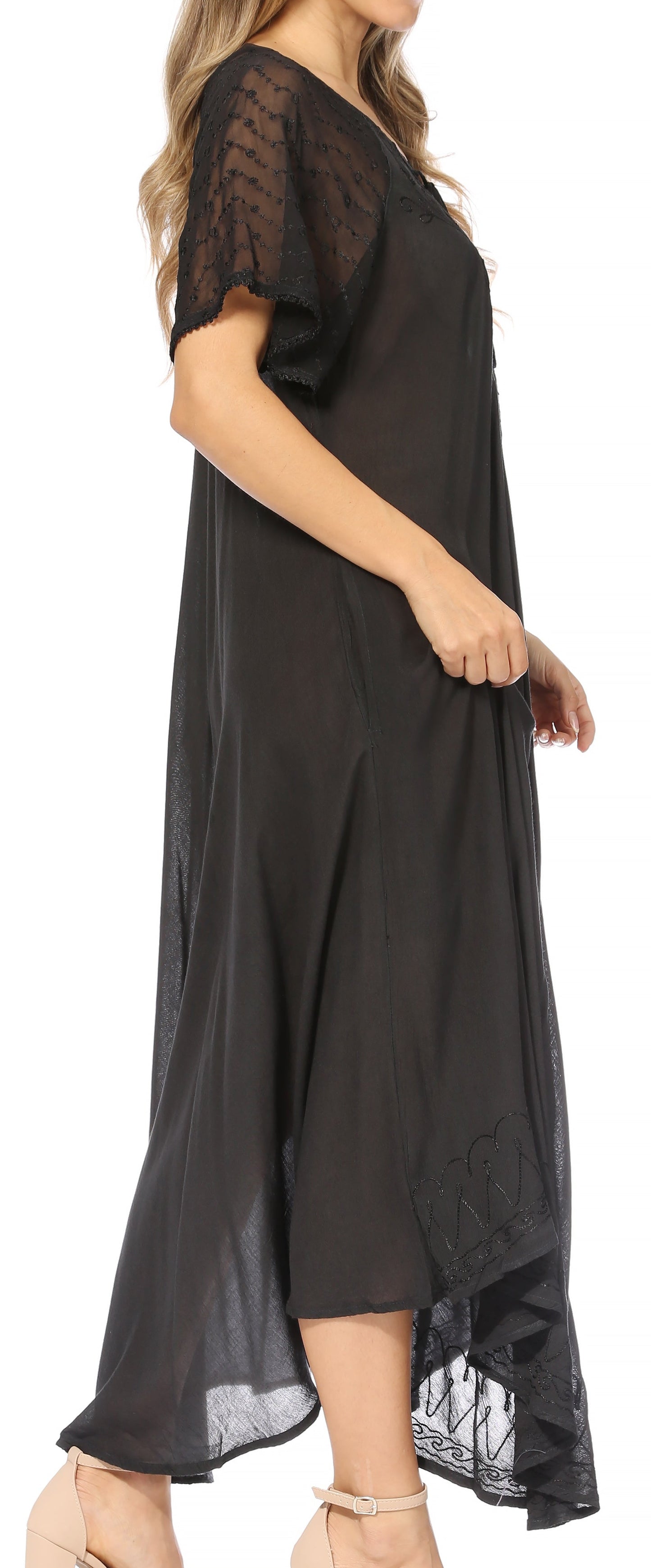 Sakkas Egan Women's Long Embroidered Caftan Dress / Cover Up With Embroidered Cap Sleeves - Concordia Style Boutique