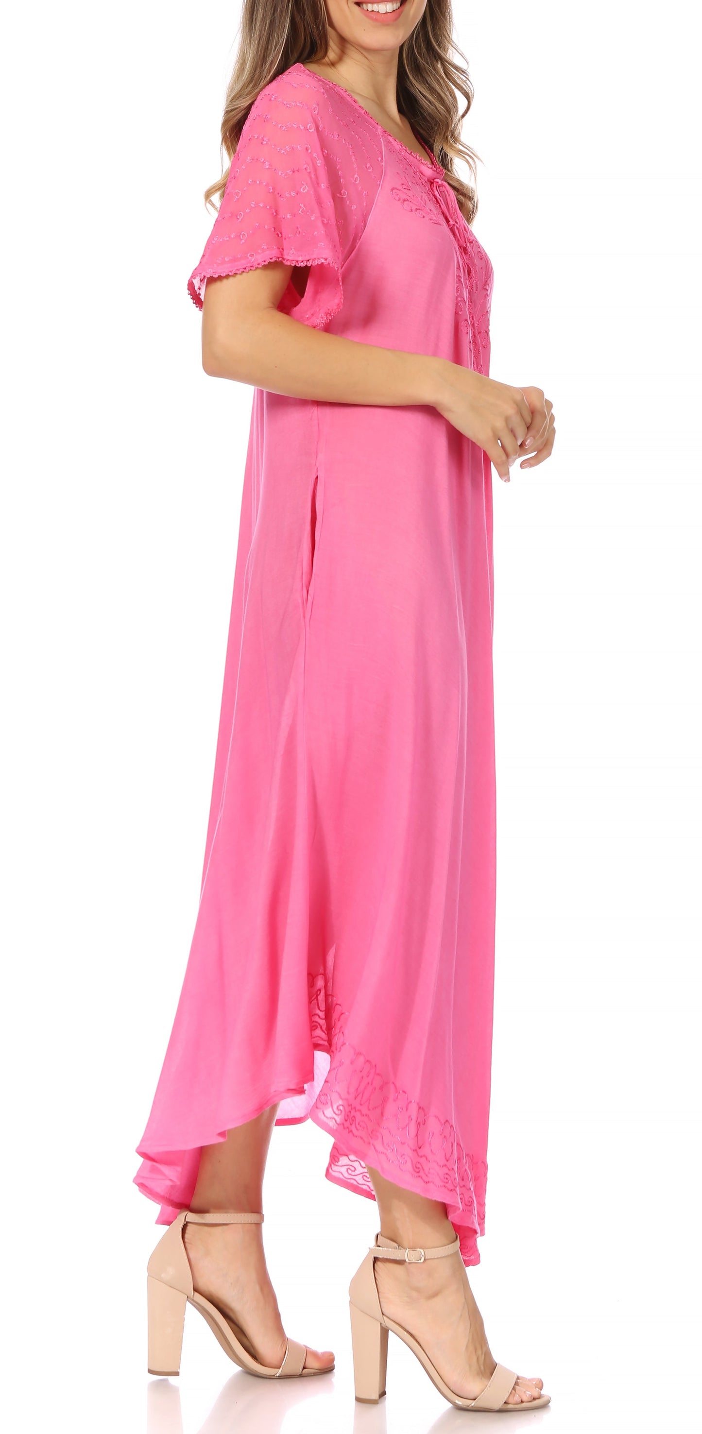 Sakkas Egan Women's Long Embroidered Caftan Dress / Cover Up With Embroidered Cap Sleeves - Concordia Style Boutique