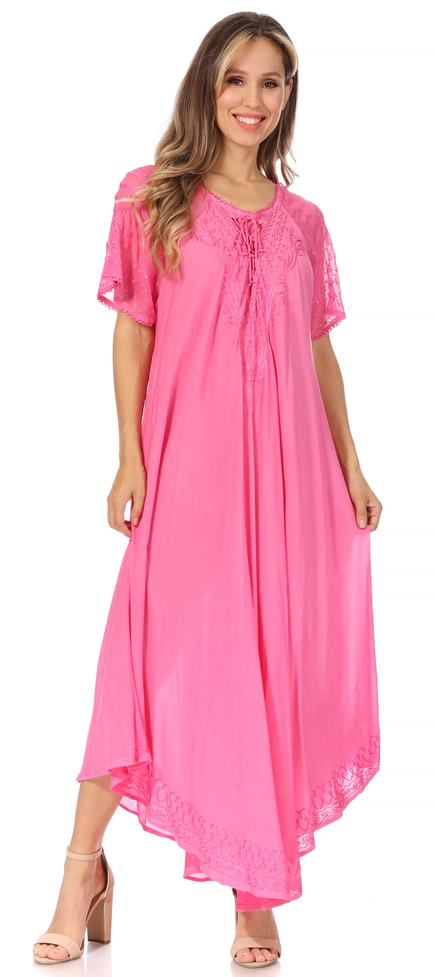 Sakkas Egan Women's Long Embroidered Caftan Dress / Cover Up With Embroidered Cap Sleeves - Concordia Style Boutique