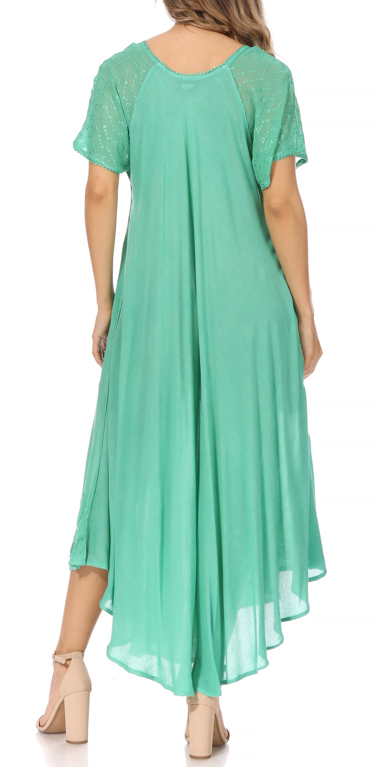 Sakkas Egan Women's Long Embroidered Caftan Dress / Cover Up With Embroidered Cap Sleeves - Concordia Style Boutique