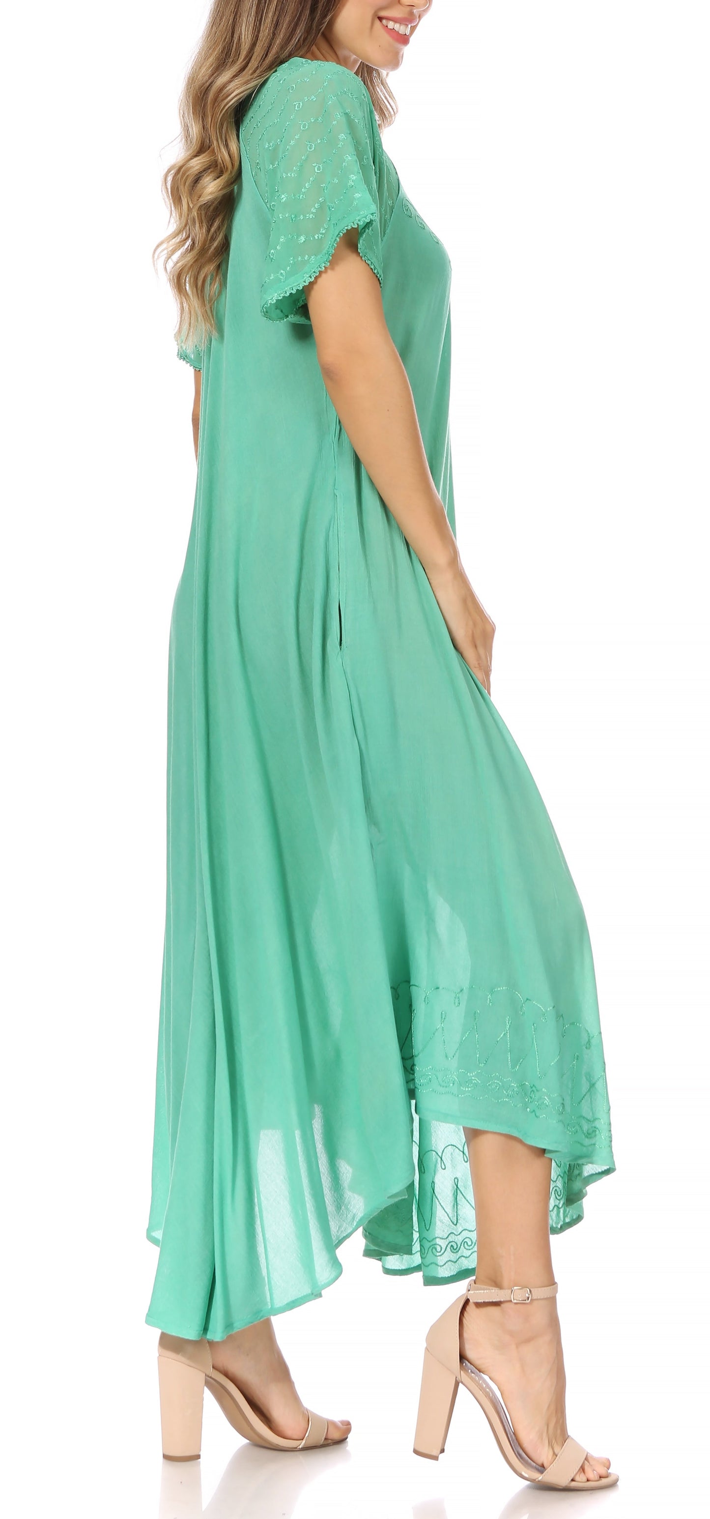 Sakkas Egan Women's Long Embroidered Caftan Dress / Cover Up With Embroidered Cap Sleeves - Concordia Style Boutique