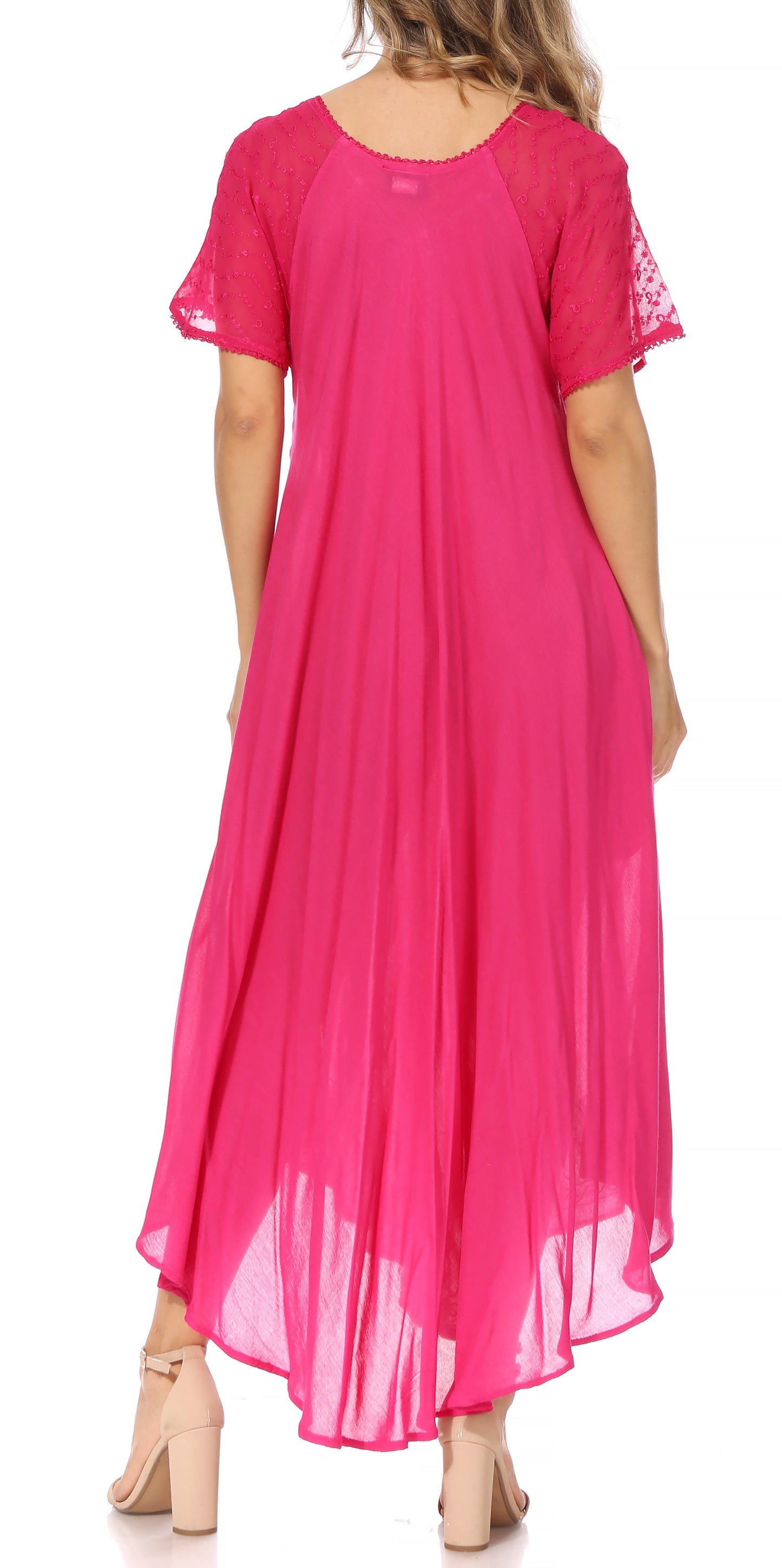 Sakkas Egan Women's Long Embroidered Caftan Dress / Cover Up With Embroidered Cap Sleeves - Concordia Style Boutique