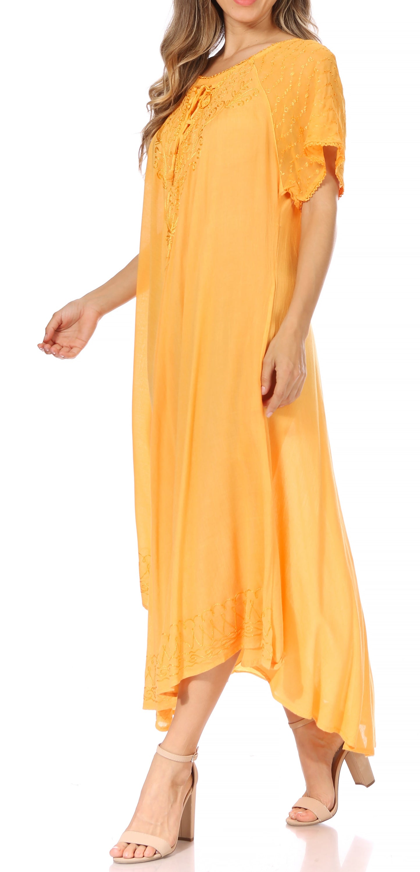 Sakkas Egan Women's Long Embroidered Caftan Dress / Cover Up With Embroidered Cap Sleeves - Concordia Style Boutique
