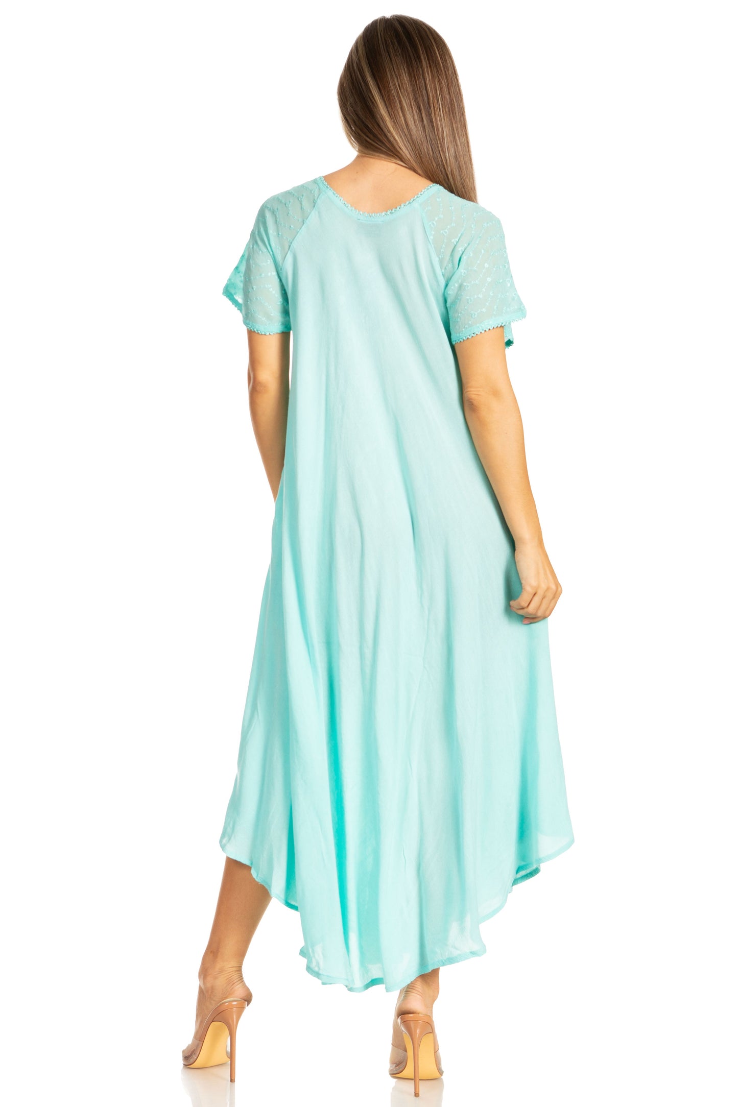 Sakkas Egan Women's Long Embroidered Caftan Dress / Cover Up With Embroidered Cap Sleeves - Concordia Style Boutique