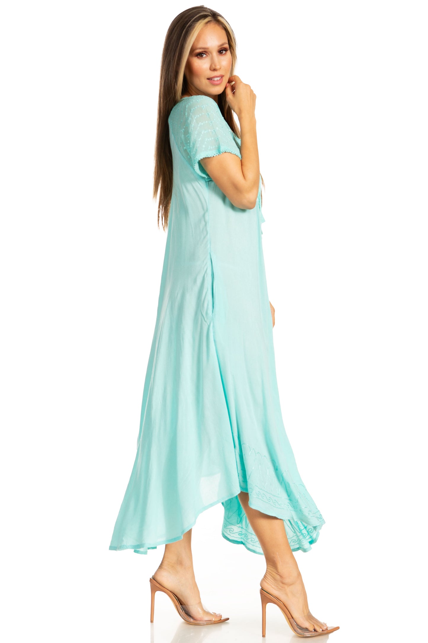 Sakkas Egan Women's Long Embroidered Caftan Dress / Cover Up With Embroidered Cap Sleeves - Concordia Style Boutique