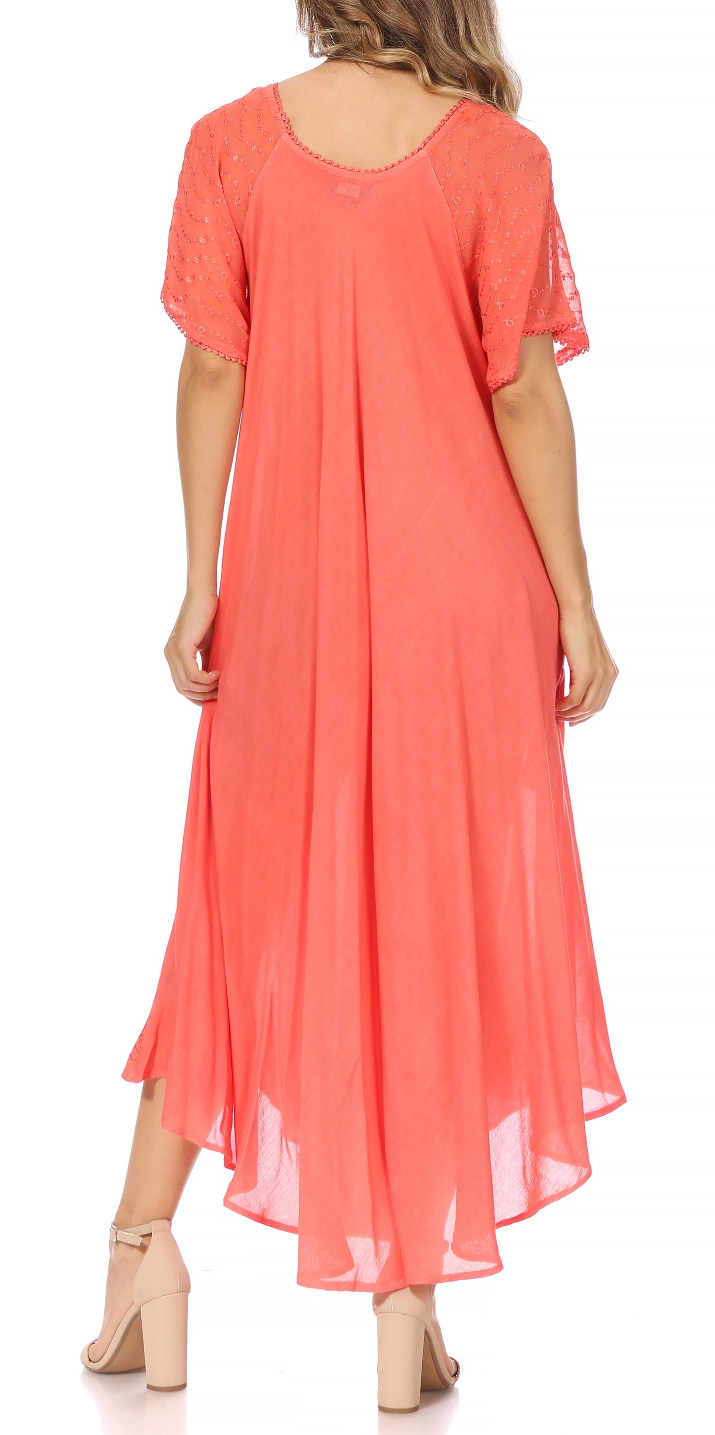 Sakkas Egan Women's Long Embroidered Caftan Dress / Cover Up With Embroidered Cap Sleeves - Concordia Style Boutique