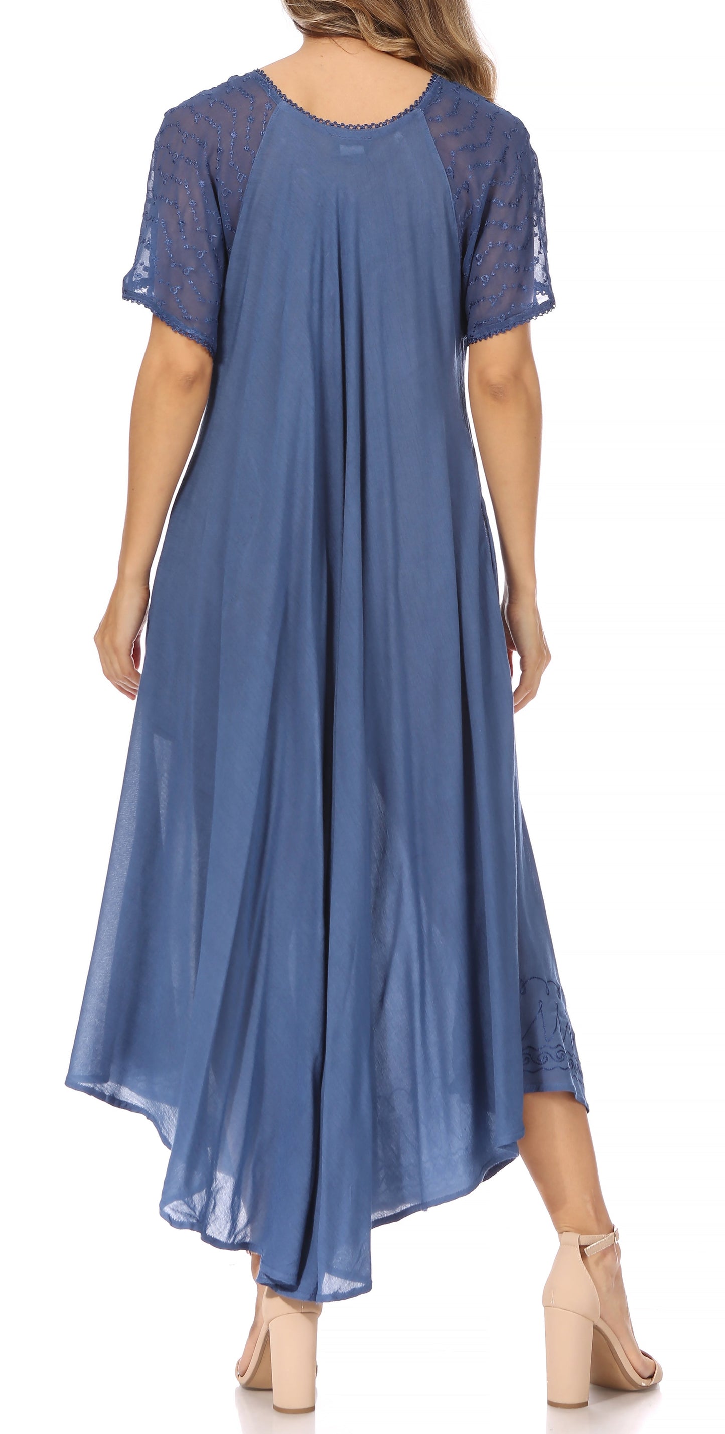 Sakkas Egan Women's Long Embroidered Caftan Dress / Cover Up With Embroidered Cap Sleeves - Concordia Style Boutique