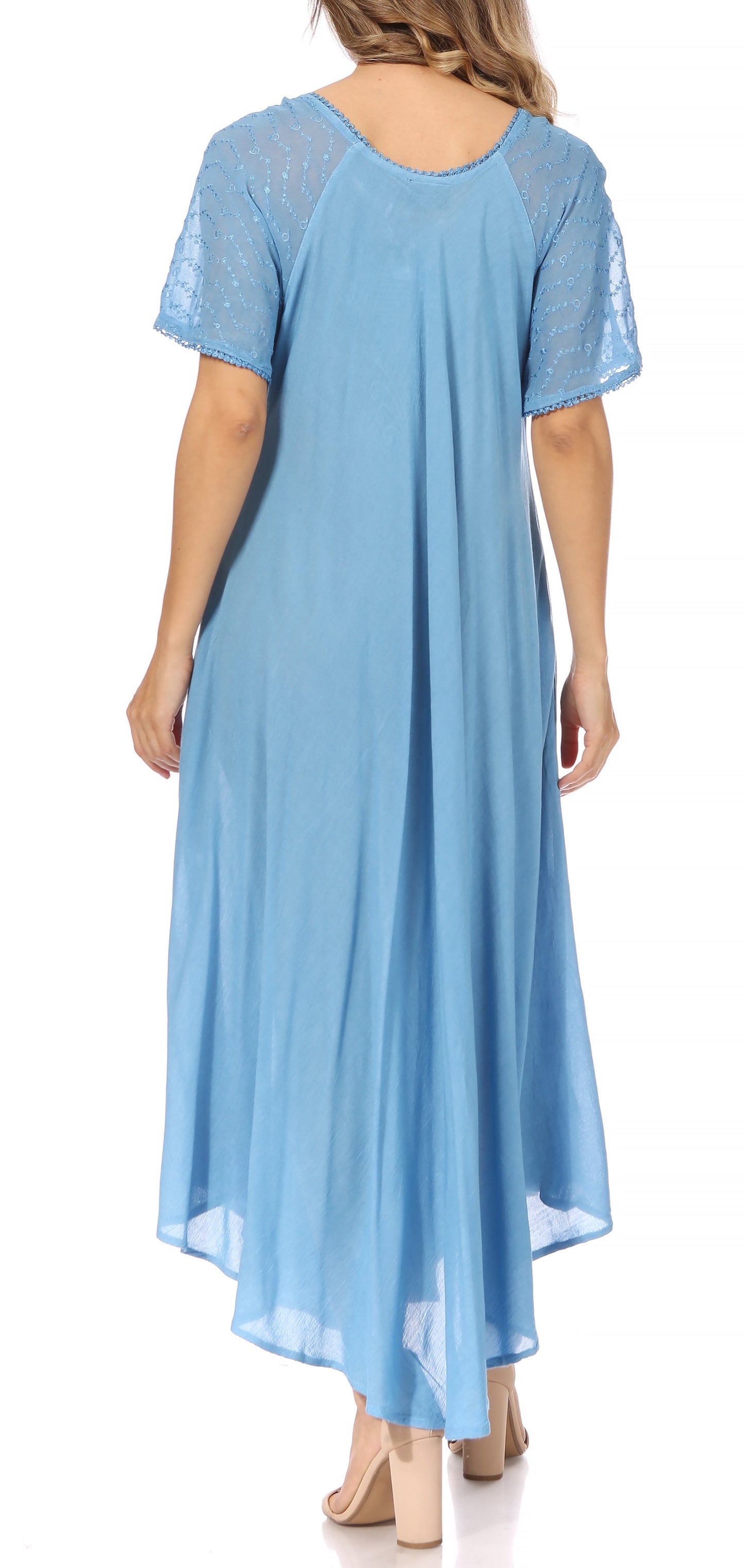 Sakkas Egan Women's Long Embroidered Caftan Dress / Cover Up With Embroidered Cap Sleeves - Concordia Style Boutique