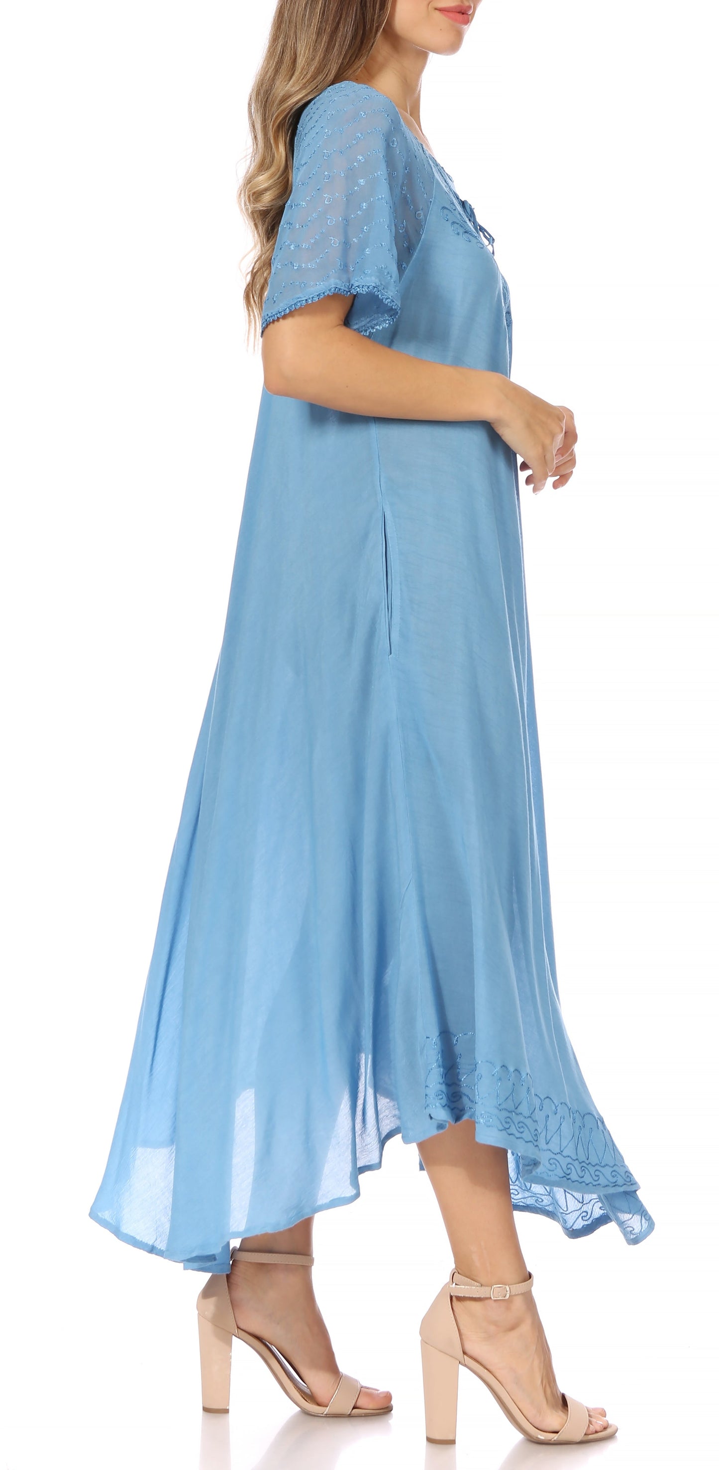 Sakkas Egan Women's Long Embroidered Caftan Dress / Cover Up With Embroidered Cap Sleeves - Concordia Style Boutique