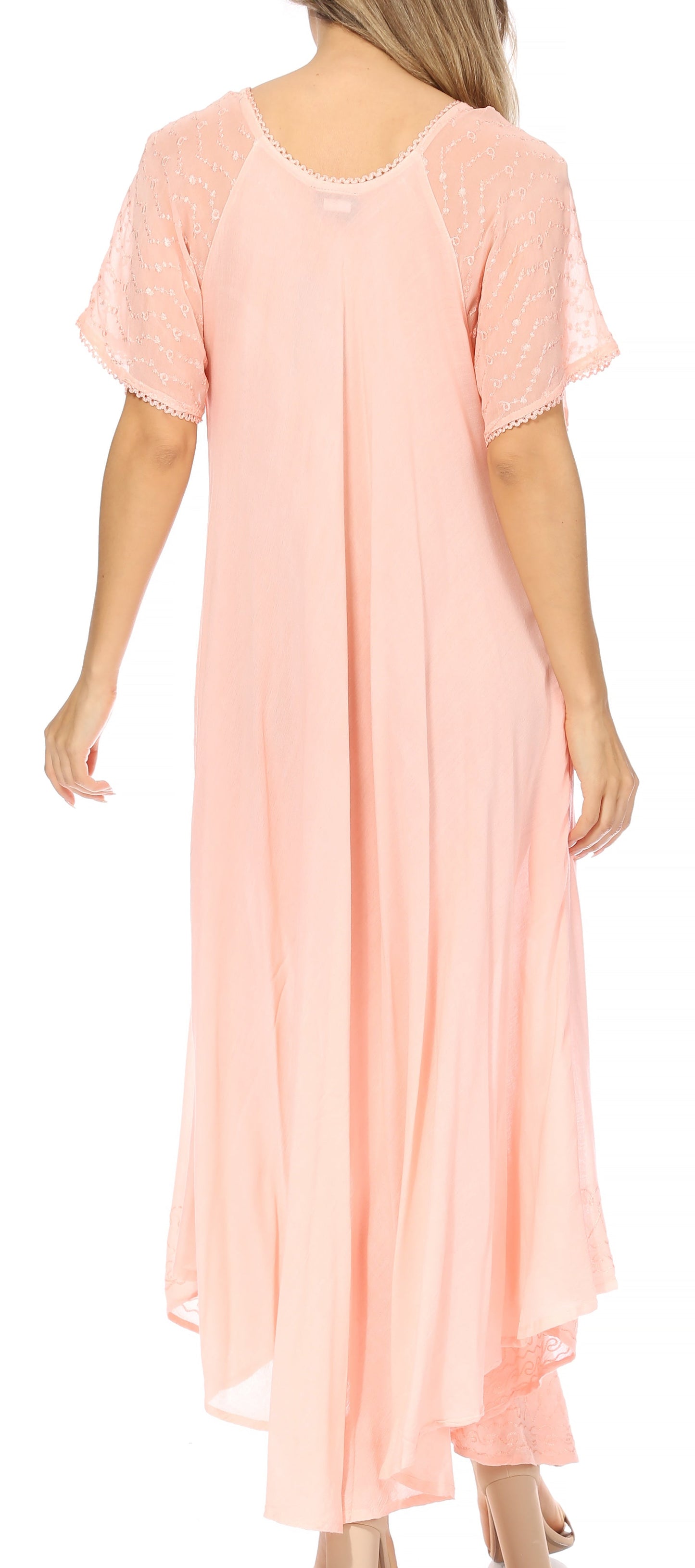 Sakkas Egan Women's Long Embroidered Caftan Dress / Cover Up With Embroidered Cap Sleeves - Concordia Style Boutique