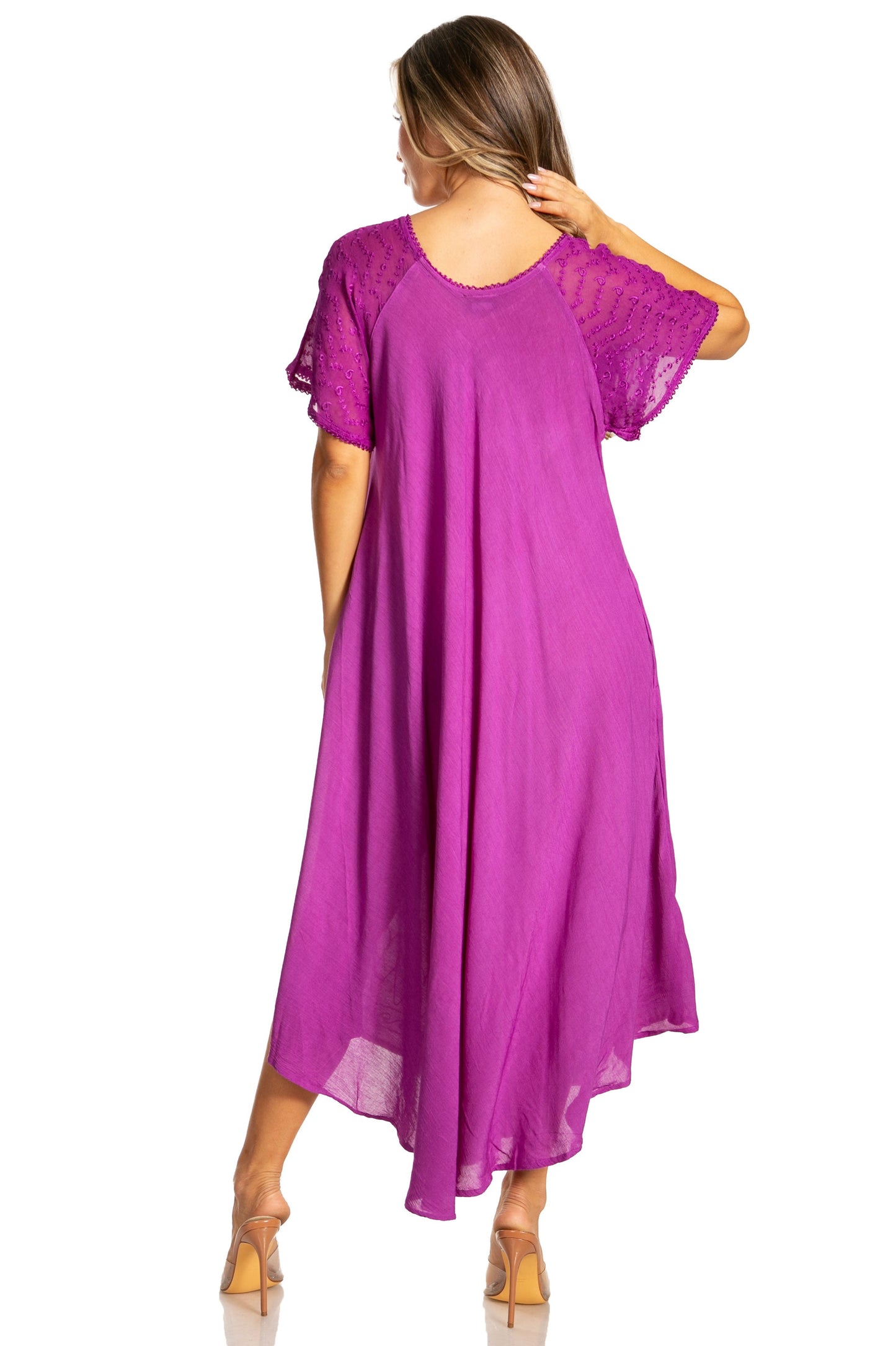 Sakkas Egan Women's Long Embroidered Caftan Dress / Cover Up With Embroidered Cap Sleeves - Concordia Style Boutique