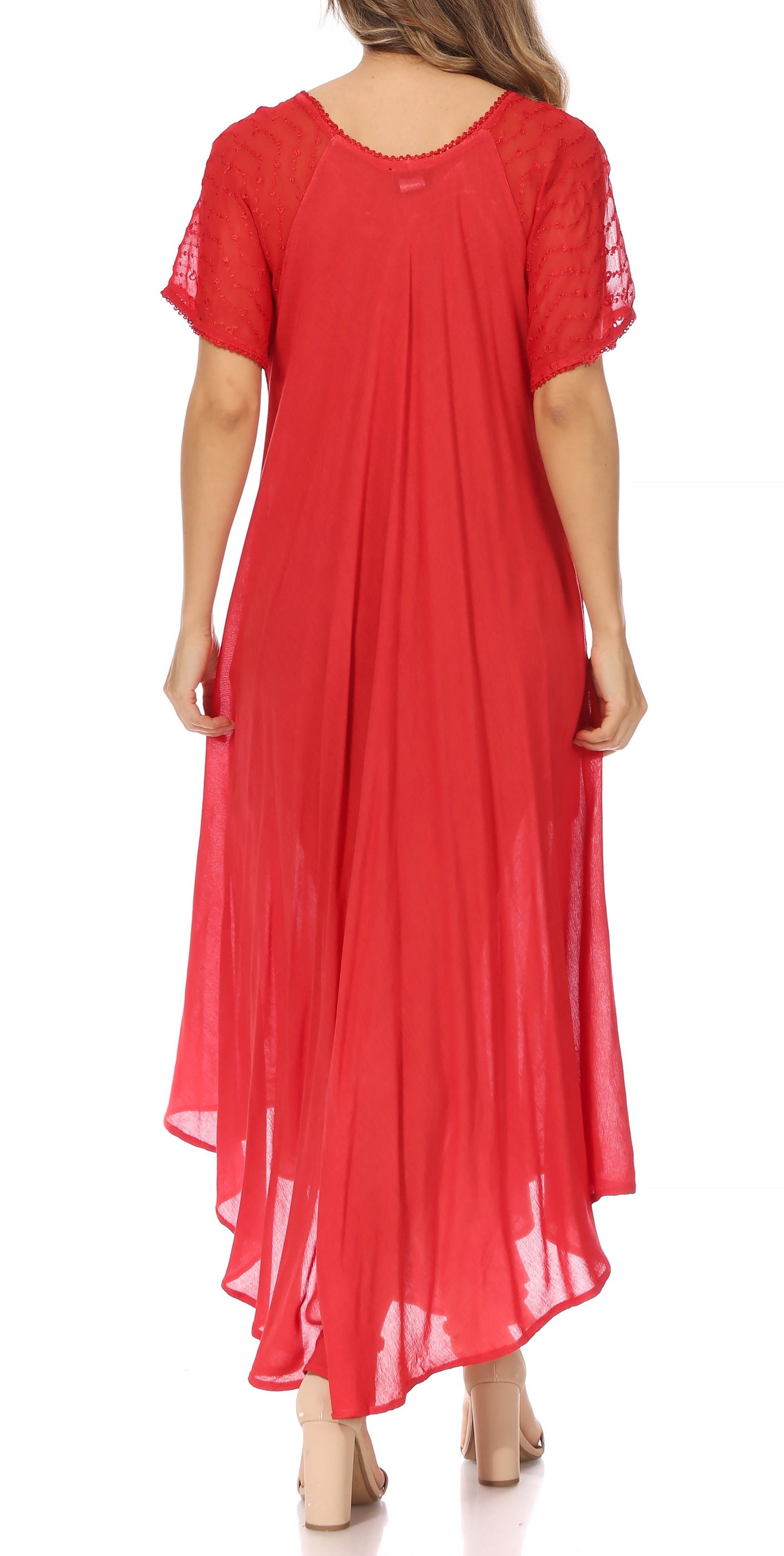 Sakkas Egan Women's Long Embroidered Caftan Dress / Cover Up With Embroidered Cap Sleeves - Concordia Style Boutique