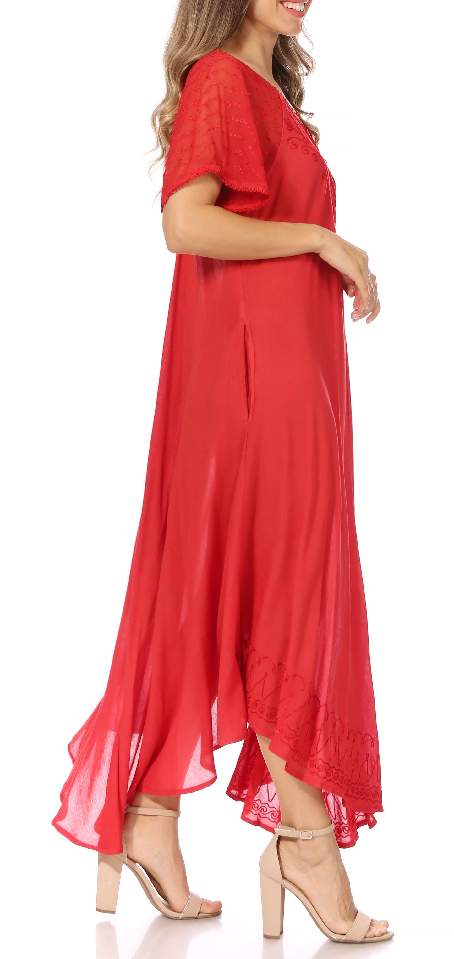 Sakkas Egan Women's Long Embroidered Caftan Dress / Cover Up With Embroidered Cap Sleeves - Concordia Style Boutique